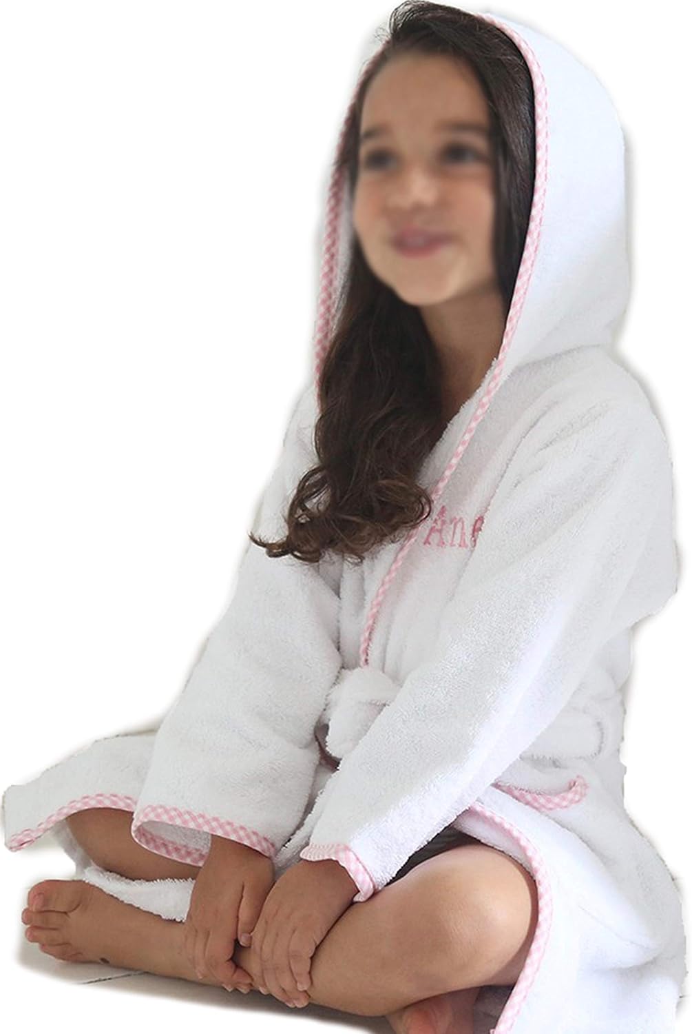 MAURA Prince George Style Kids Bathrobe. Luxury Kids Hooded Bathrobe White and Blue Checkered Binding For Toddlers