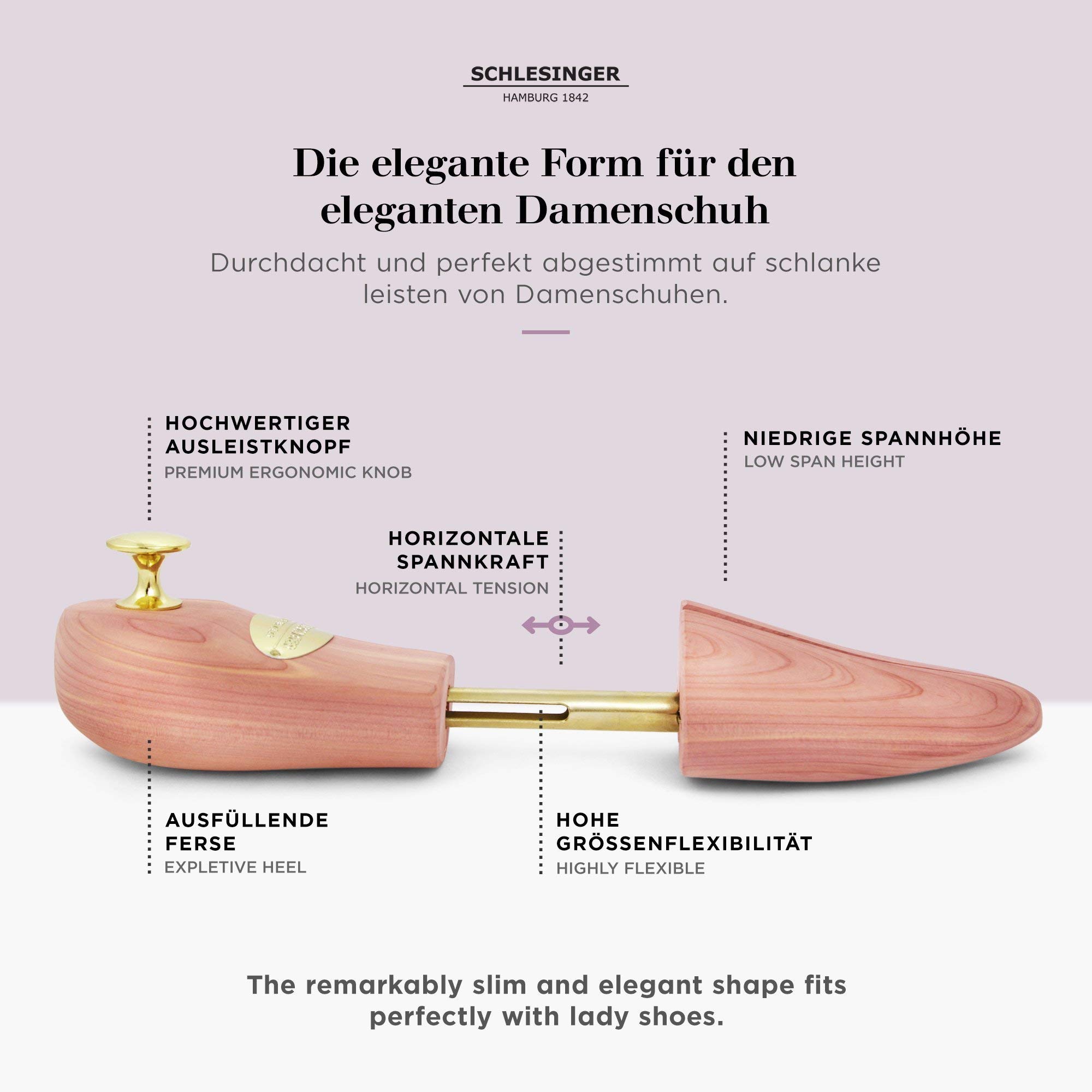 Schlesinger – 4 Paar Premium Damen Schuhspanner aus edlem Zedernholz für eine optimale Schuhpflege. Modell Königin. Größe 36 – 41 in Silber oder Gold.