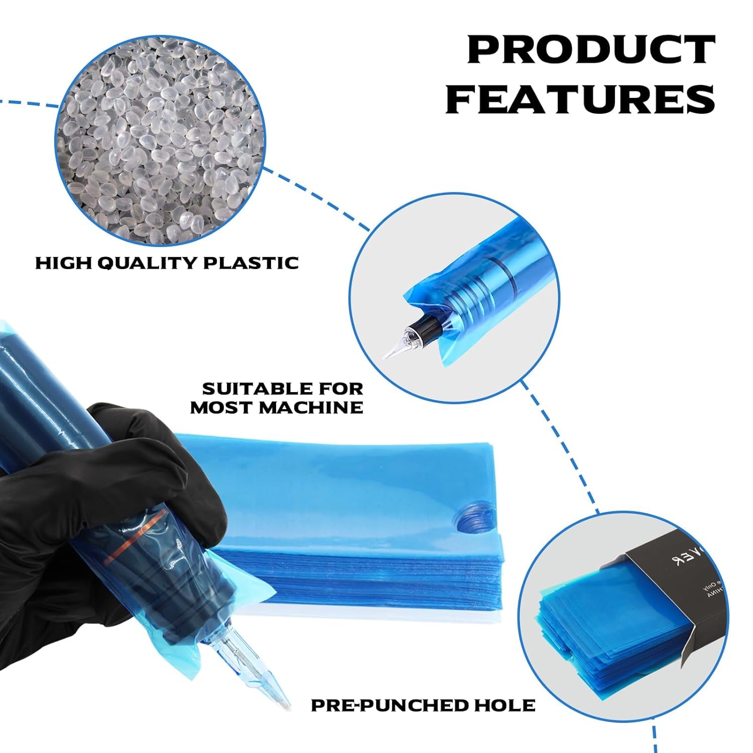 Autdor Large Machine Pen Covers 200pcs Tattoo Machine Covers Plastic Tattoo Pen Covers Grip Covers Disposable Tattoo Pen Sleeves for Cartridges Tattoo Supplies (Blue), Black