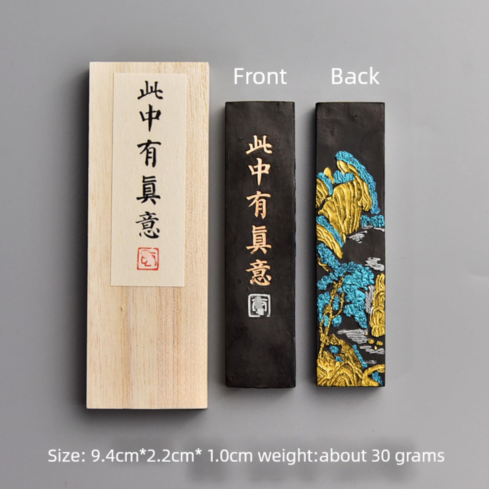 Avec boîte cadeau - Bâton d'encre fumée à l'huile - 9,4 cm - Fait à la main - Style chinois - Fournitures de calligraphie