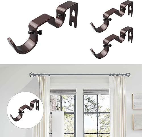 Miniatura 7 de 3 soportes dobles para cortinero, se adaptan a barras de hasta 1 y 58 pulgadas, soportes de pared fijos dobles, bronce