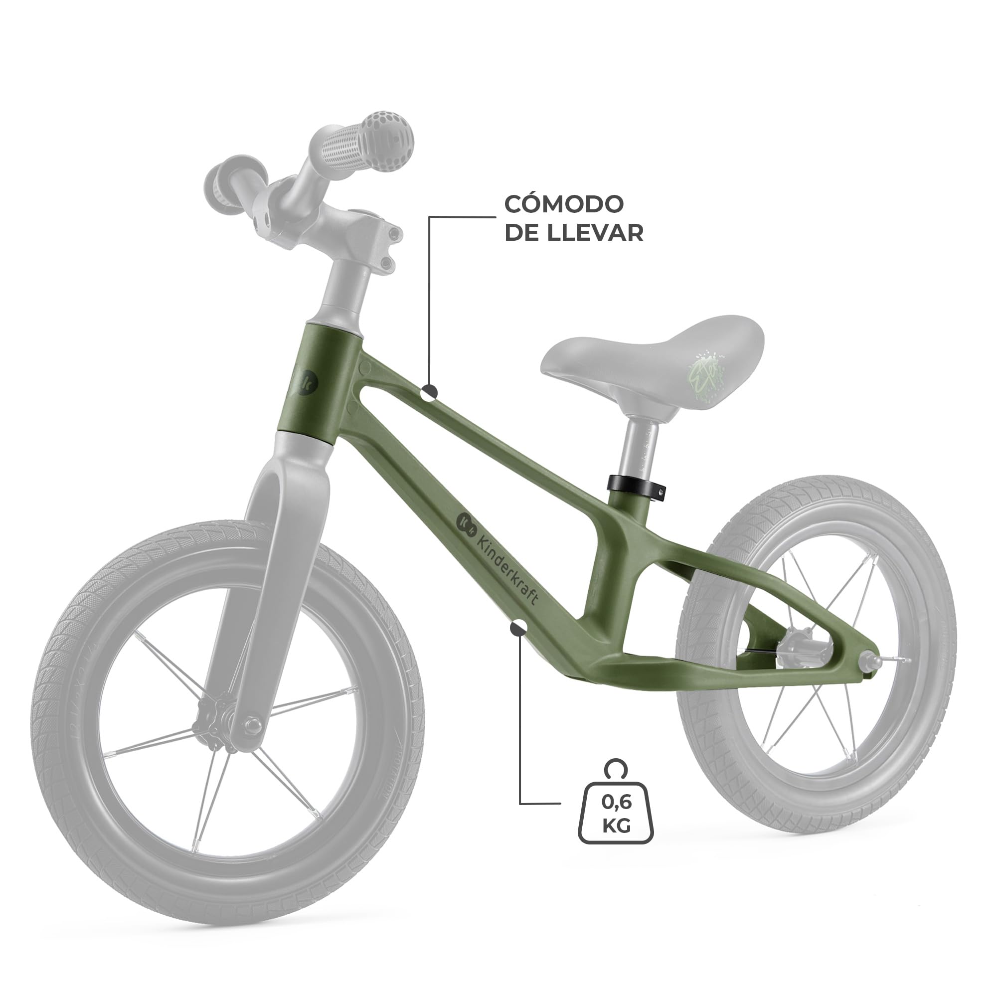Kinderkraft ETER Bicicleta sin Pedales, Bicicleta Infantil, Bici Bebe, Regulable, Sillín Blando, A Partir de 2 años, hasta 35 kg