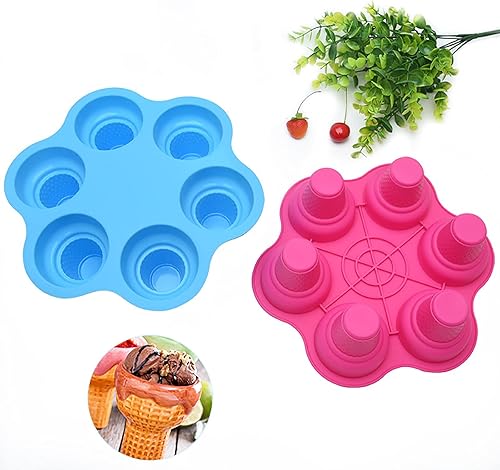 Miniatura 5 de Eyomii 2 moldes de cono de helado de 6 agujeros, molde de silicona para tartas de 6 agujeros, molde de cono de helado, molde de cono de helado, taza