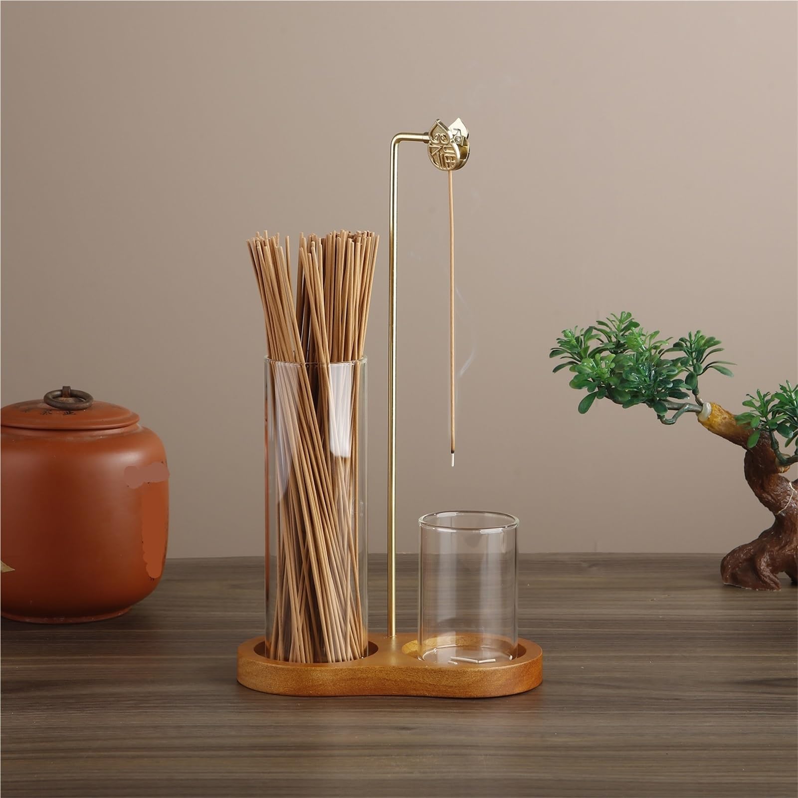 1Pcs Incense Holder for Sticks Anti-Ash Flying Burne with Metal Clip and Storage for Yoga Home Decor für Meditation/Yoga(Dark Base)