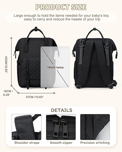 Miniatura 2 de Mochila para pañales, artículos esenciales de viaje, bolsa de maternidad unisex para cambiar, mochila de viaje, a1-Negro, Moda