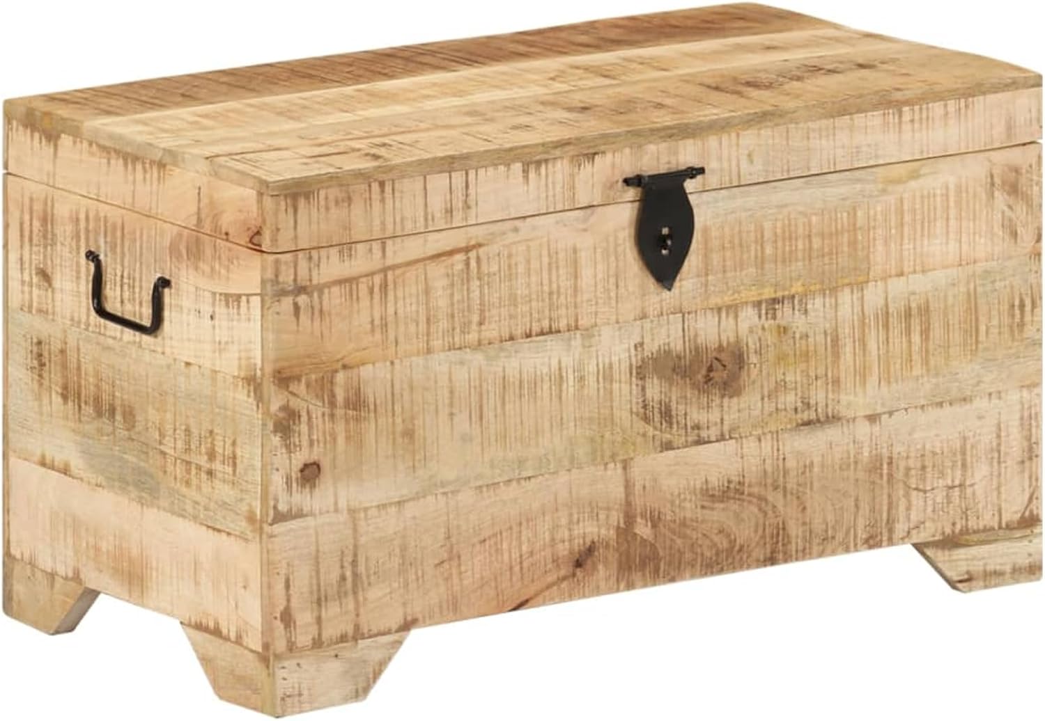 Solid Mango Wood Storage Chest, Large Wooden Storage Box with Latch and Handles, 73 x 39 x 41 cm for Home Storage, Living Room, Bedroom