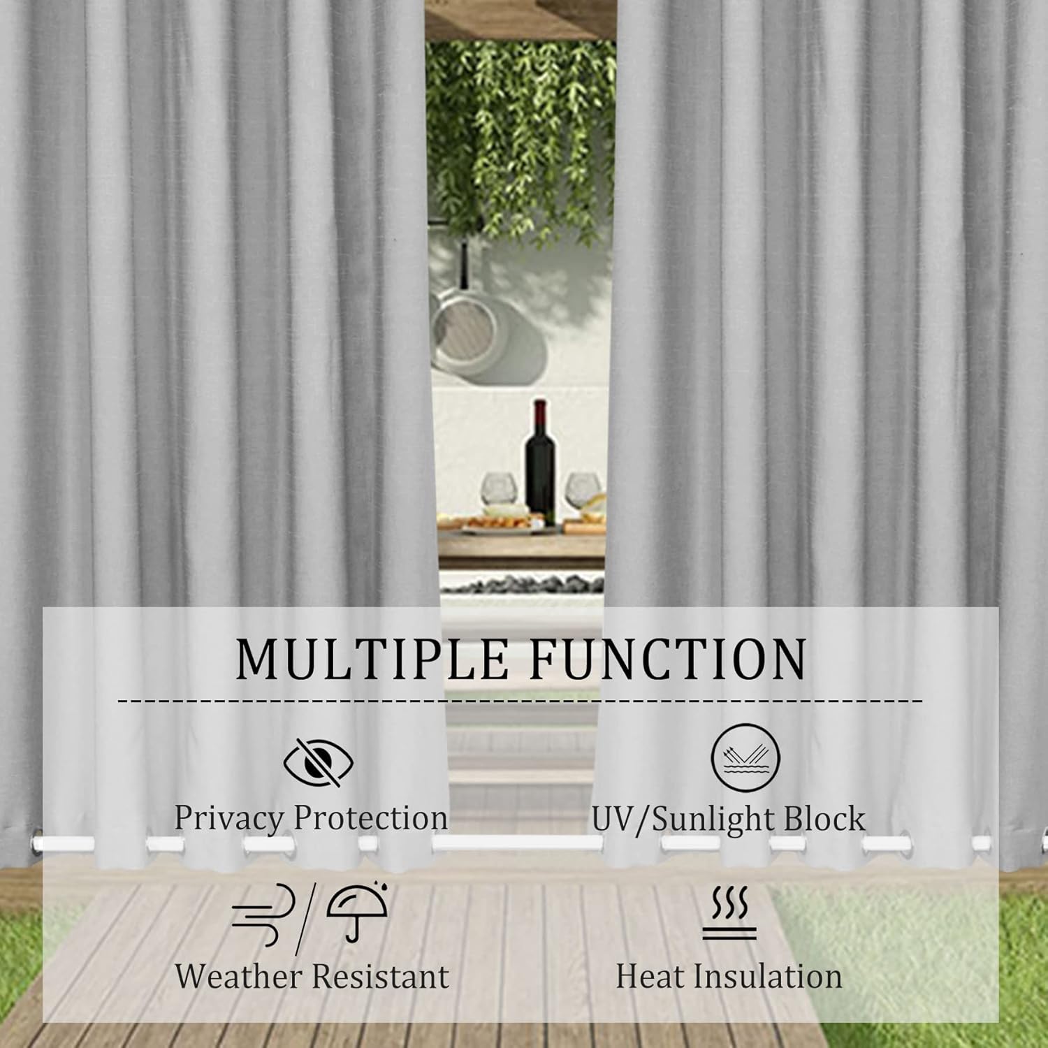 Fcosie 84" W x 84" L Waterproof Indoor Outdoor Curtains Windproof Burlap Linen Look Outdoor Curtains Grommet at Top and Bottom, Outside Drapes for Patio, Arbor, Gazebo, Yard, Deck - 1 Panel, Grey
