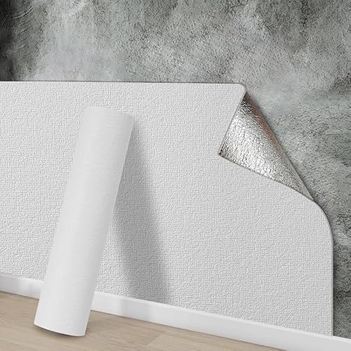 Snewvie Self Adhesive Thermal Insulation Wallpaper,1 Roll=15 sq.ft 3mm Thicken Peel and Stick White Textured Wall Paper for Ceilings Kitchen Bedroom Livingroom,Thermal Wallpaper for Cold Walls