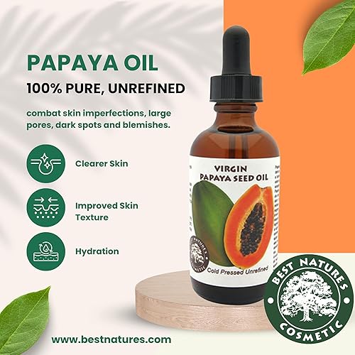 Miniatura 2 de Best Nature's Cosmetics Aceite de semilla de papaya puro, aceite de papaya orgánico prensado en frío para cara, piel y cabello, antienvejecimiento,