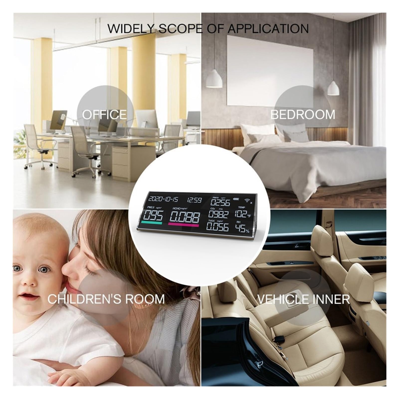 Monitor di qualità dell'aria Co2 Contatore particelle PM2.5 Rilevatore inquinamento da polvere Rilevamento multifunzione Per cucina e camper