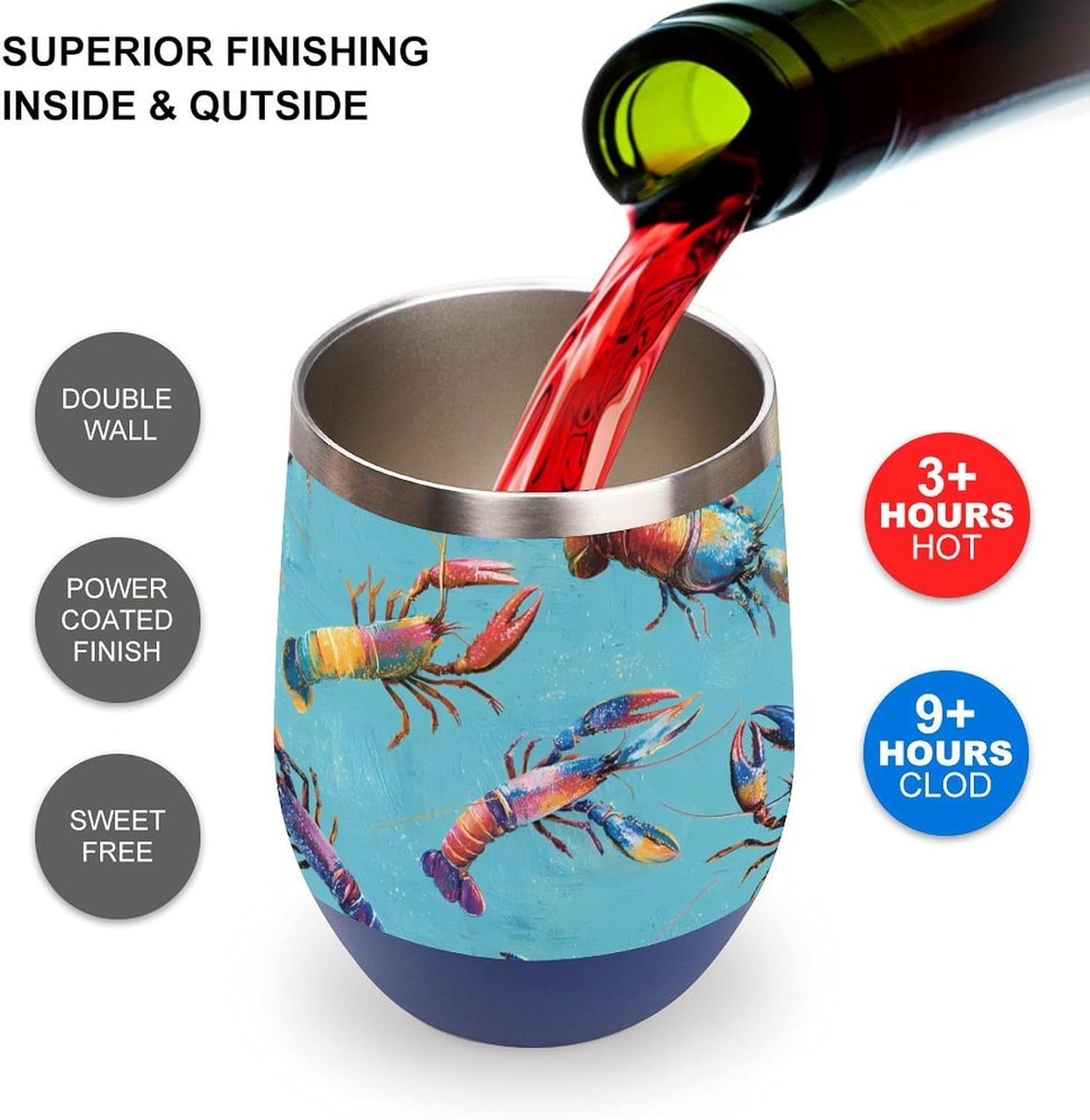 Lobsters Swimming In The Sea Insulated Drinking Cup Stainless Steel Coffee Mug Wine Tumbler with Lid 12OZ