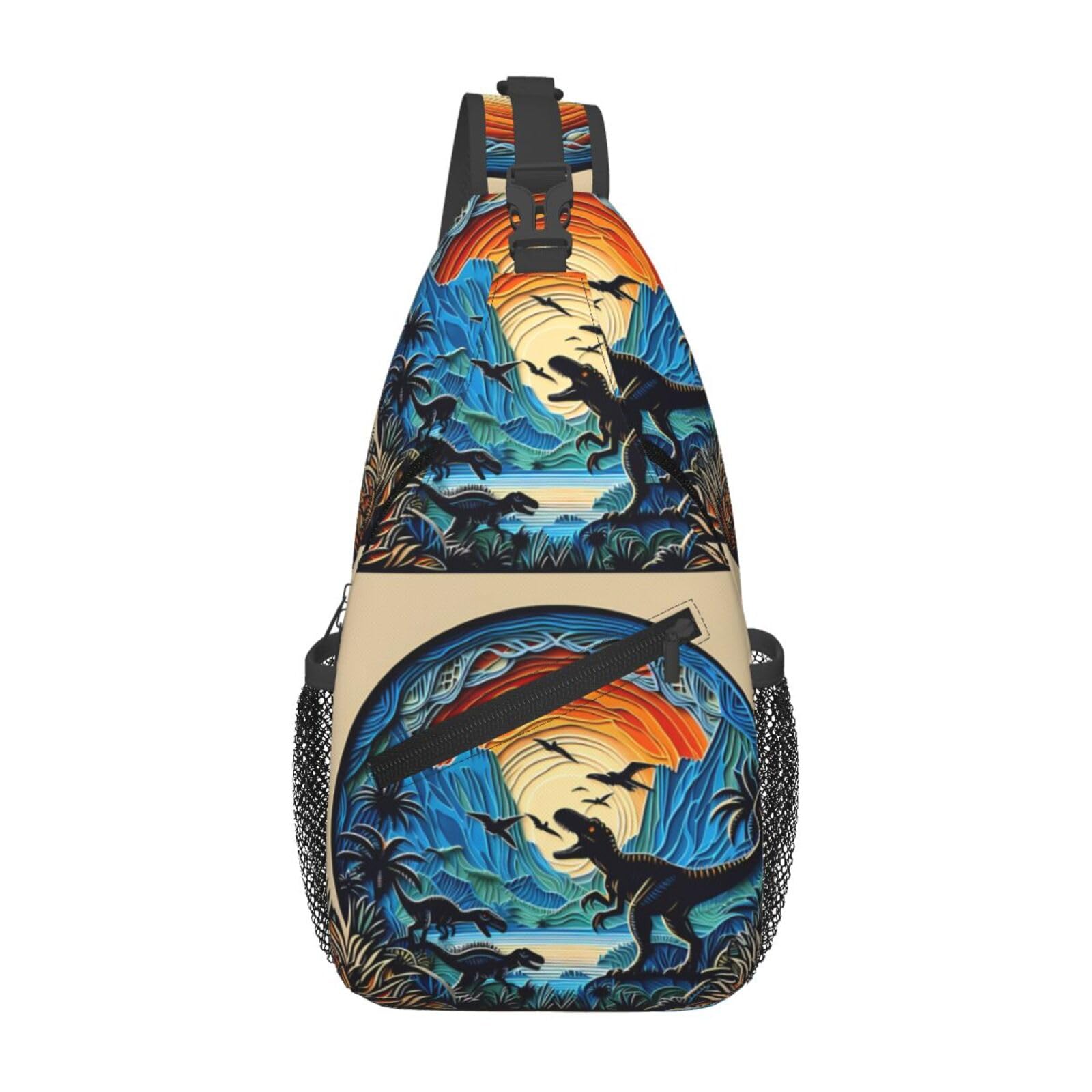 Noasqll Multicolored Dinosaurs Chest Sling Bag Crossbody Shoulder Backpack Bag Gym Cycling Travel Hiking Daypack Cross Bag