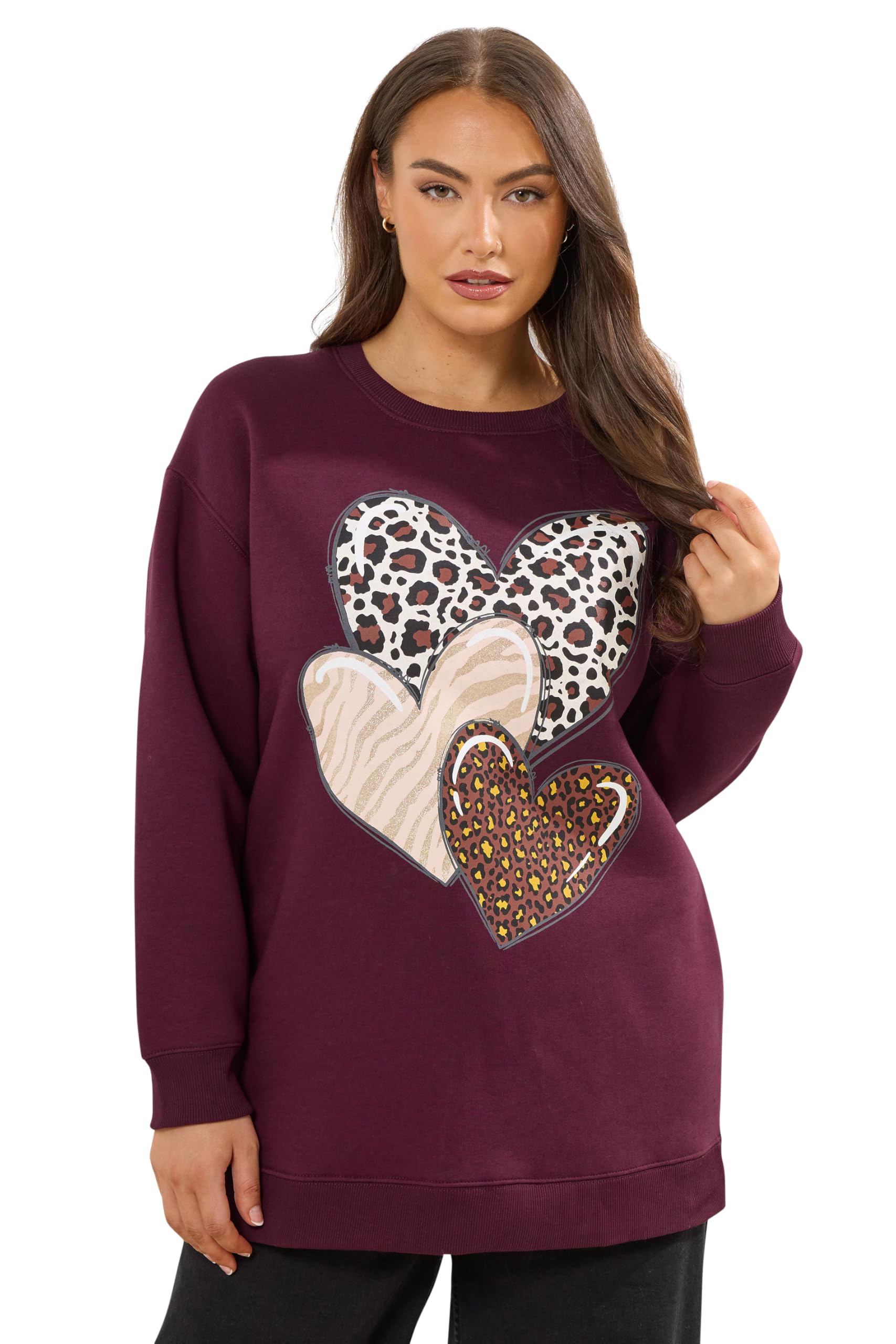 Yours Women's Triple Heart Print Sweatshirt in Burgundy | Size: 22-24
