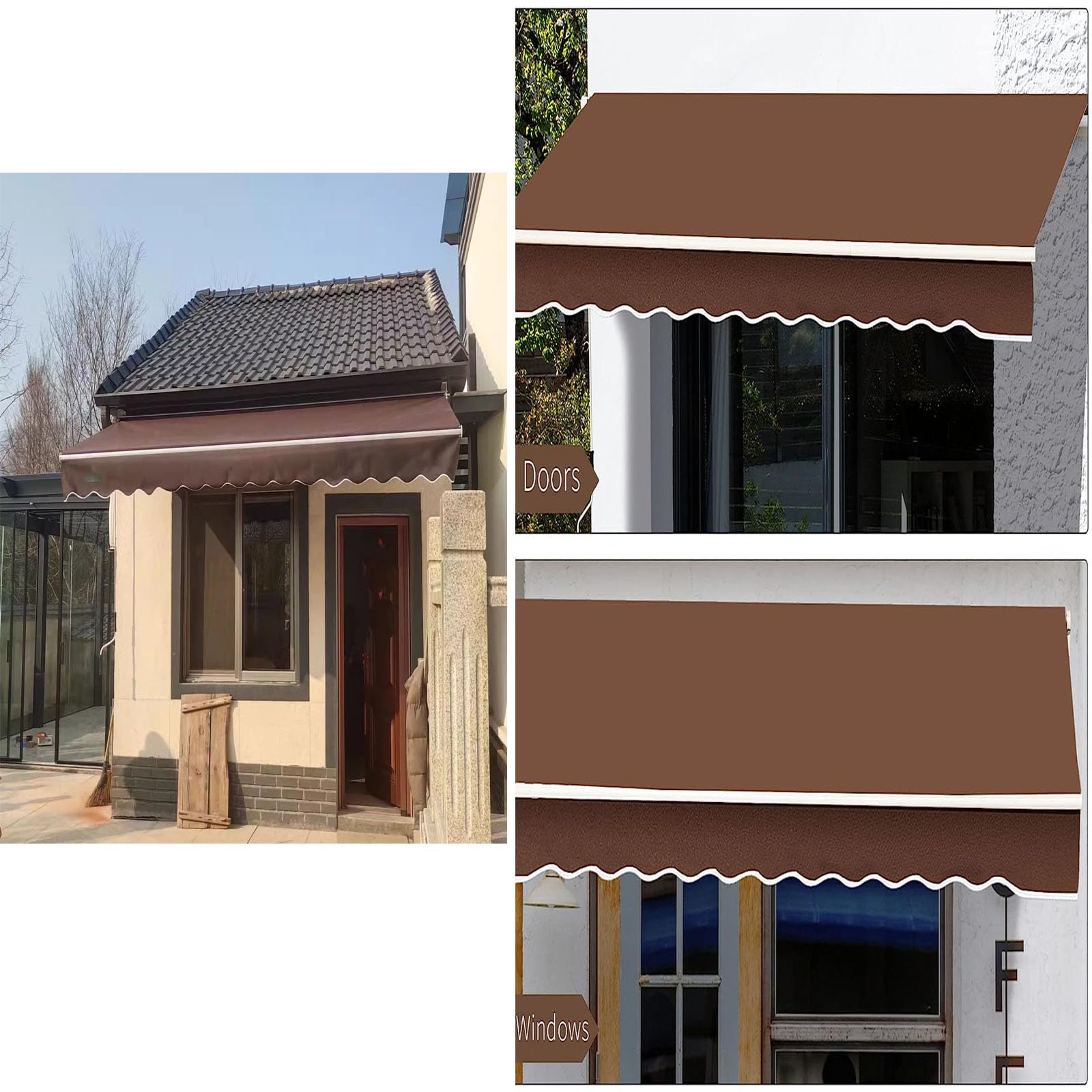 Tessuto di ricambio per tenda retrattile (senza cornice) copertura impermeabile in poliestere per patio esterno pergolato balcone - marrone (dimensioni: 4,5 x 3,5 m)