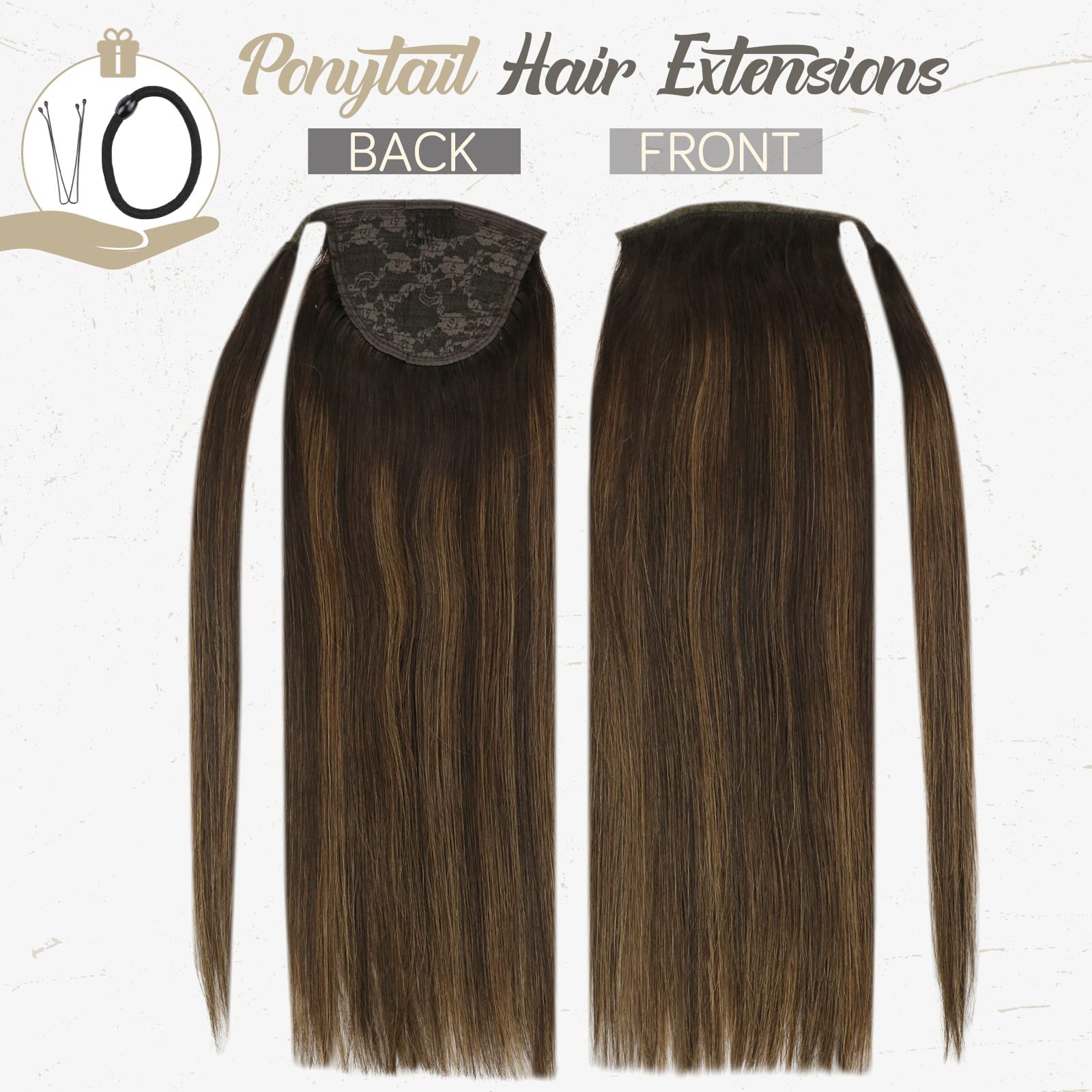 Buy VeSunny Ponytail Human Hair Extension Dark Brown Ombre Chestnut