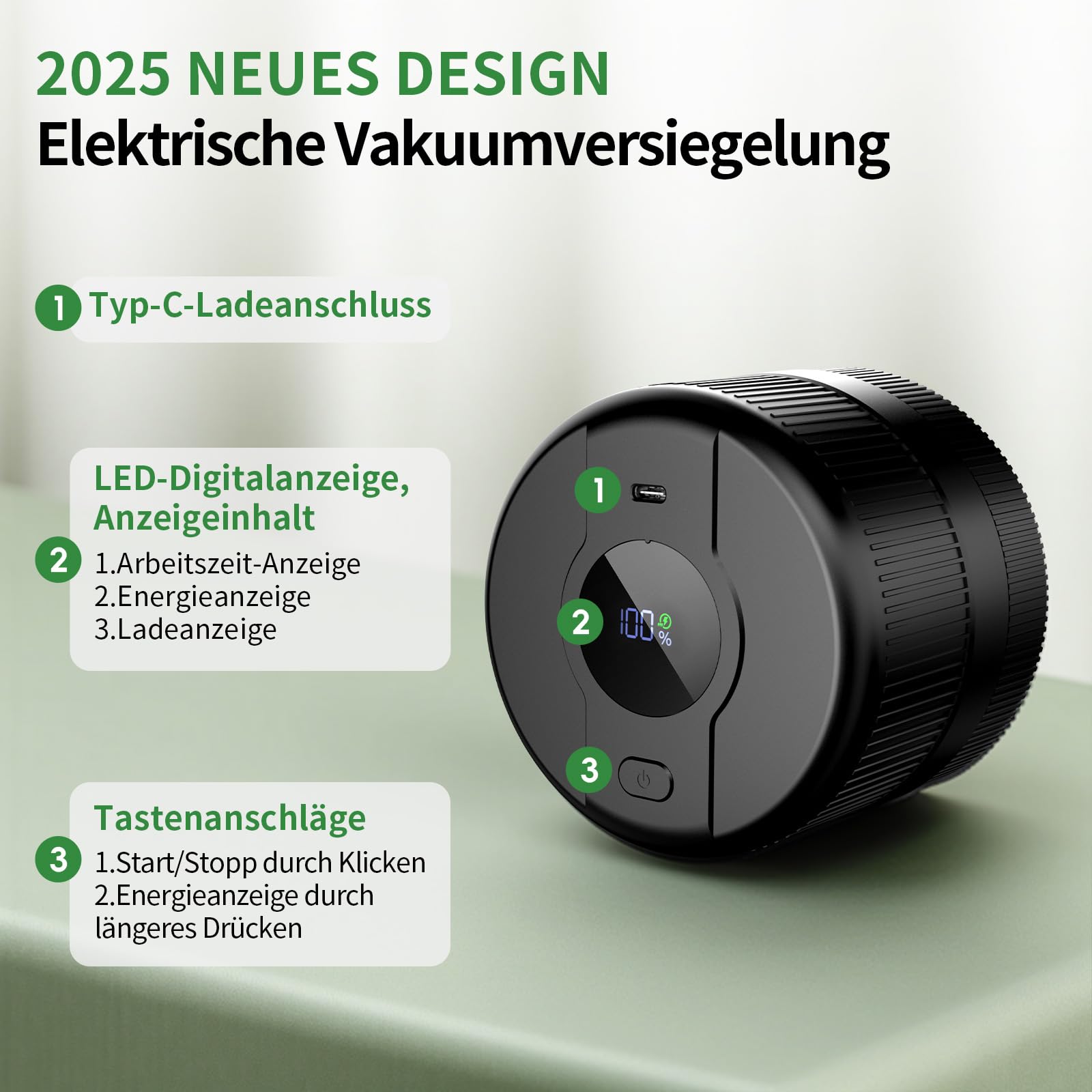 Vakuumierer für Gläser | Elektrisches Mason Jar Vakuum Sealer für Breite und Normale Öffnung | Tragbares Vakuumiergerät für Gläser | Geschenke für Sie, Mama, Oma, Schwarze Upgrade-version