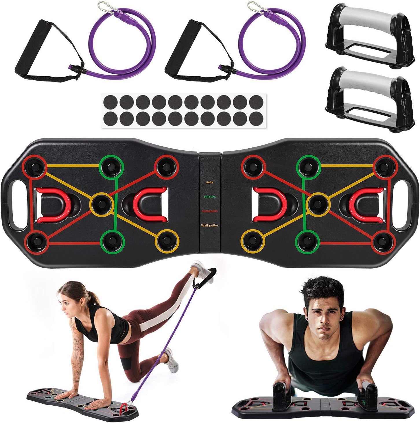 AIMTOP Push Up Board, 9 in 1 Foldable Muscle Board with Resistance Bands, Multifunction Home Workout Press Up Board, Gym Exercise Equipment Push-up Fitness Board for Men Women Strength Training