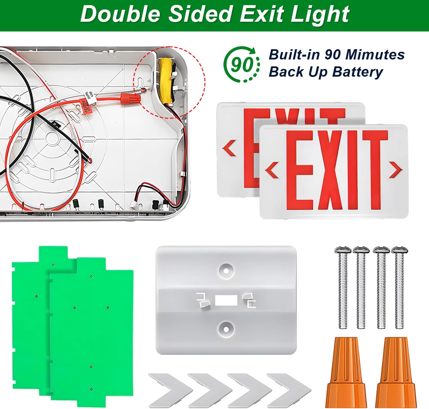 LED Exit Emergency Sign Light Red/Green Color Switchable | Standard Battery Backup, Dual LED Exit Sign Lamp ABS Fire Resistance, UL-Listed, 120-277V