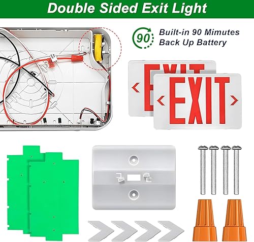 Miniatura 5 de Luz LED roja de salida de emergencia, estándar, batería de respaldo, doble lámpara LED ABS resistencia al fuego con certificación UL 120-277V (señal