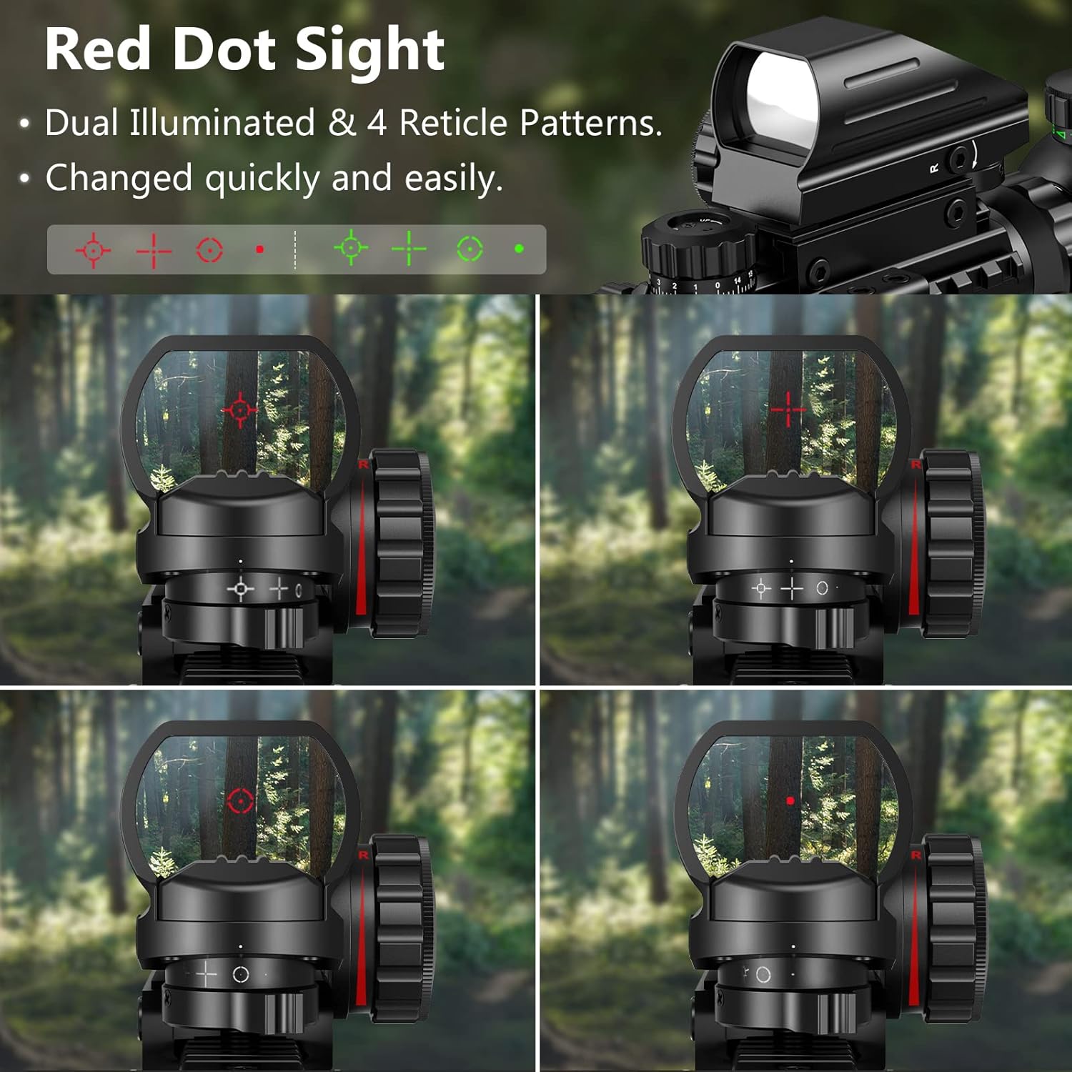 MidTen 3-9x32 Scope Combo with Dual Illuminated Scope Optics & 4 Holographic Reticle Red/Green Dot Sight & IIIA/2MW Laser Sight Rangefinder Illuminated Reflex Sight & 20mm Mount