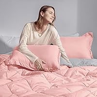 Vista 7 de Juego de edredón Basic Beyond Queen - Juego de edredón reversible de cama Queen en rosa y gris, juego de edredón Queen para todas las estaciones