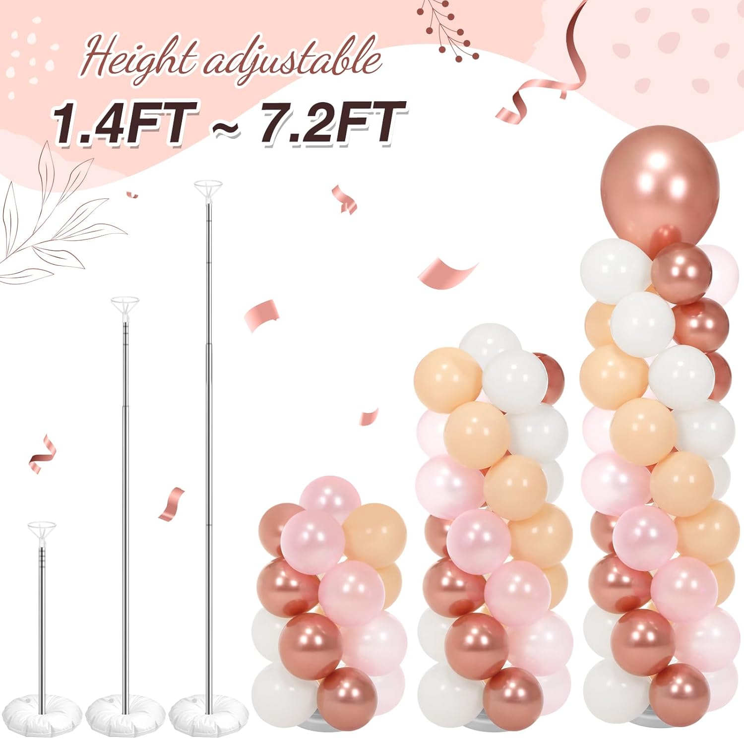 Jenaai 2 Sets 163 Pcs Pink Metallic Rose Gold Balloons Column Stand Kit Bridal Party Latex Balloons Adjustable Tower Stand for Graduation Bridal Shower Wedding Engagement Mothers Day Birthday Decor