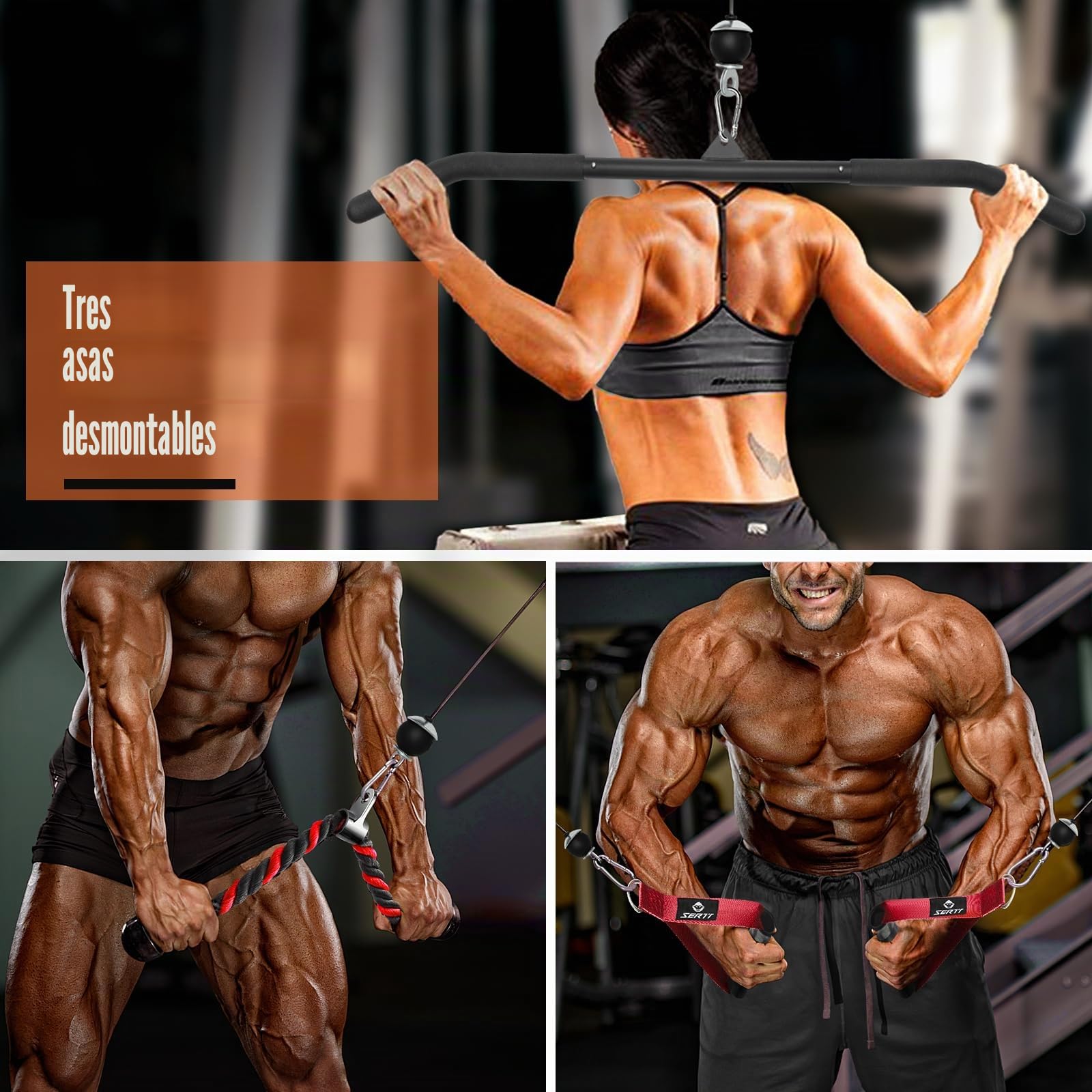 SERTT Sistema de polea de Gimnasio en casa, Sistema de polea de Entrenamiento de tríceps para tracción LAT, Rizo de bíceps, tríceps, Hombros, Espalda, Entrenamiento de antebrazo, Sistema de polea de