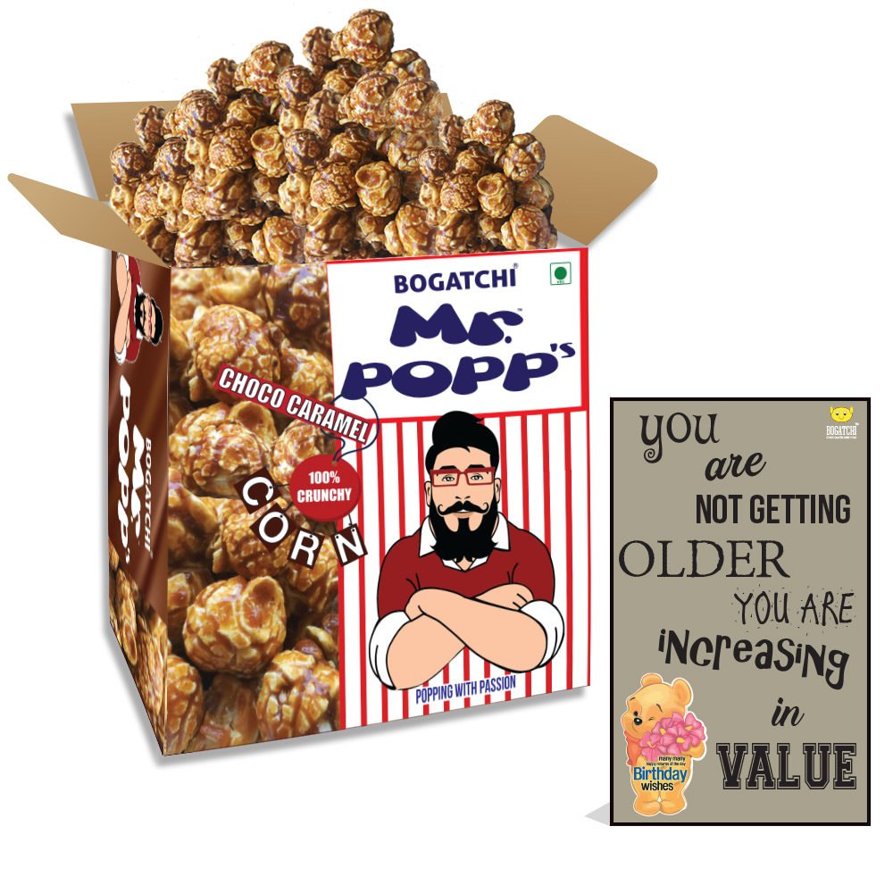 BOGATCHI Mr.POPP's Chocolate Crunchy Caramel Popcorn, Handcrafted Gourmet Popcorn, Best Birthday Gift for Mother , 375g + Free Happy Birthday Greeting Card-picture-18