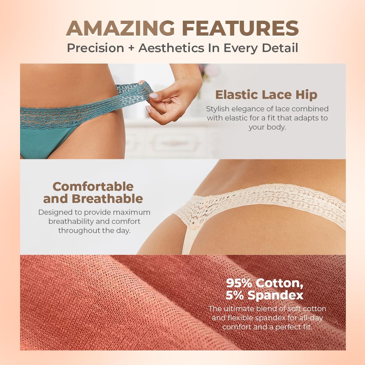 Sexy Period Underwear for Women, Lace Leak Proof Period Thongs, 4 Layers Absorbent Panties Bikinis - Image 3