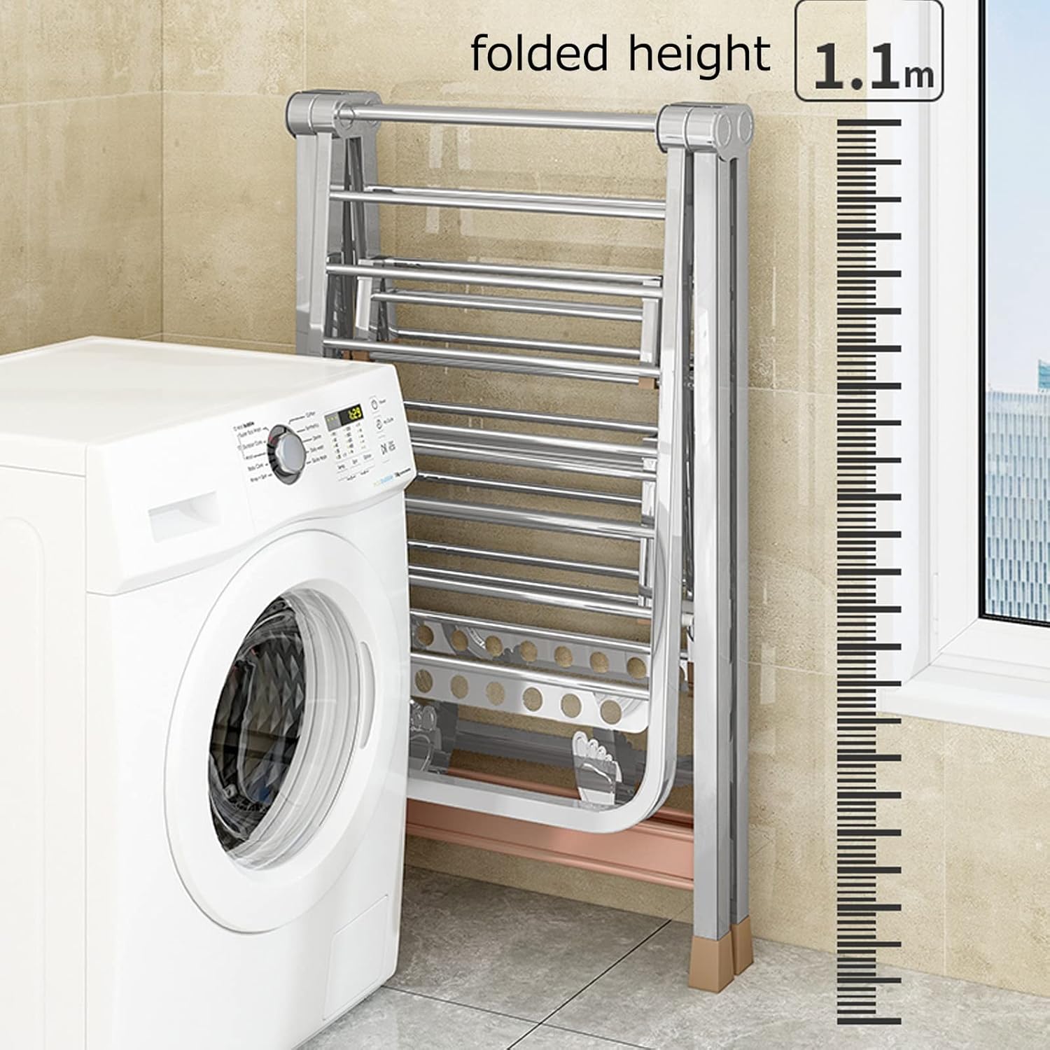 Foldable Portable Clothes Horse Airer - Stainless Steel Drying Rack with 4 Castors for Socks, Towels, Face Masks & Clothes - Space-Saving Solution for Efficient Drying