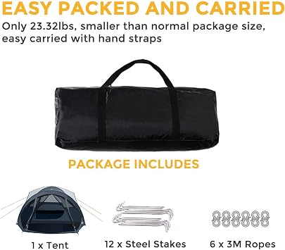 Pacific Pass 6 Person Dome Tent w/ Removable Rain Fly and Screen Room, Water Resistant - Navy/Gray