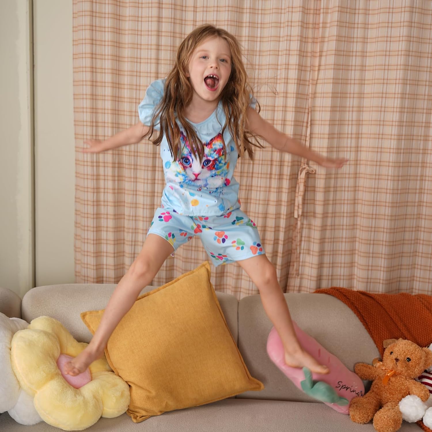 LQSZ Girls Pajamas Set Toddler Girls Gifts PJs Summer Sleepwear for Little Kids 2-12 Years - Image 3