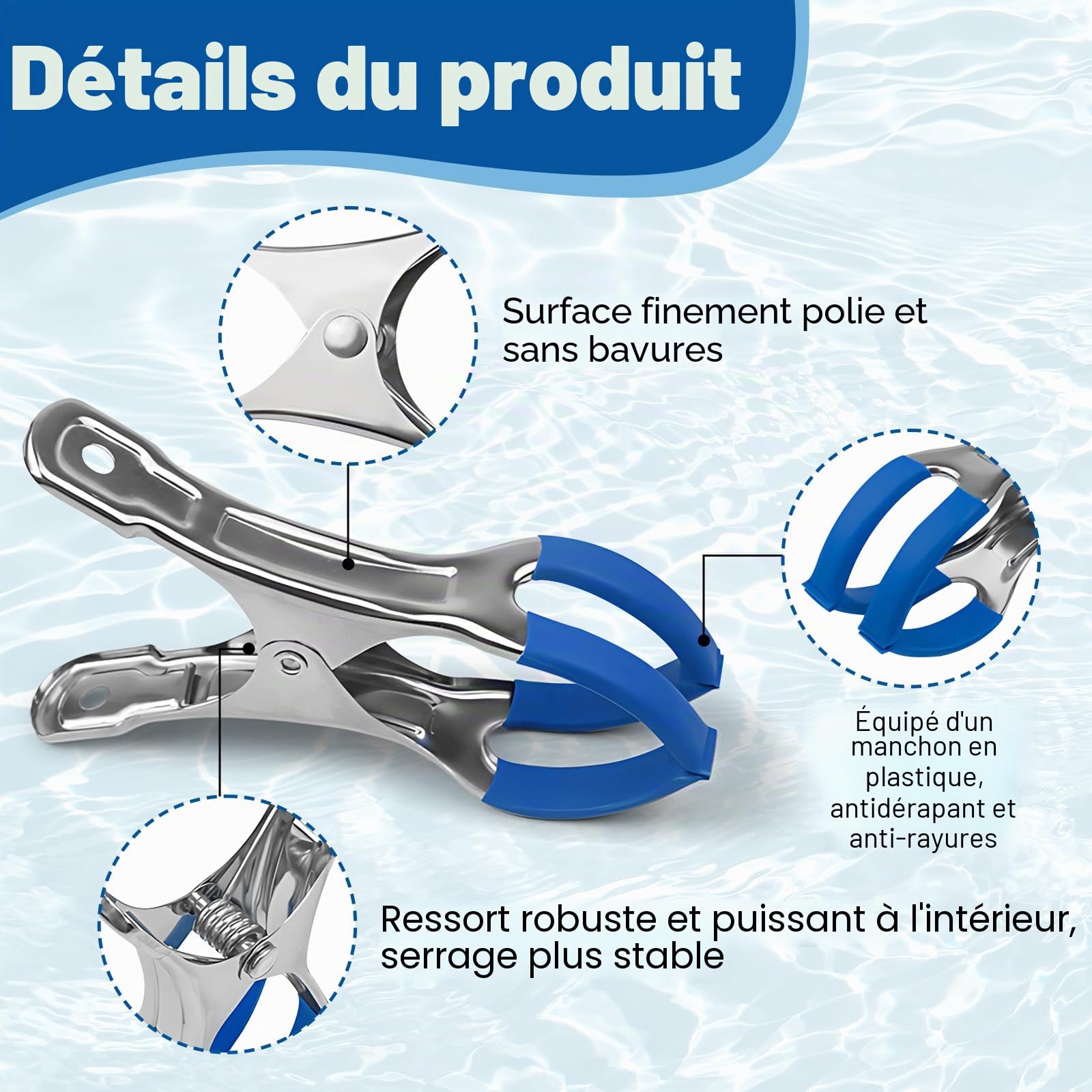 10 Pinces de Fixation pour Bâche de Piscine en Acier Inoxydable, Pinces pour Protection Piscines Hors Sol, Clips à Forte Tension Attache Bache Piscine pour Couverture de Piscine