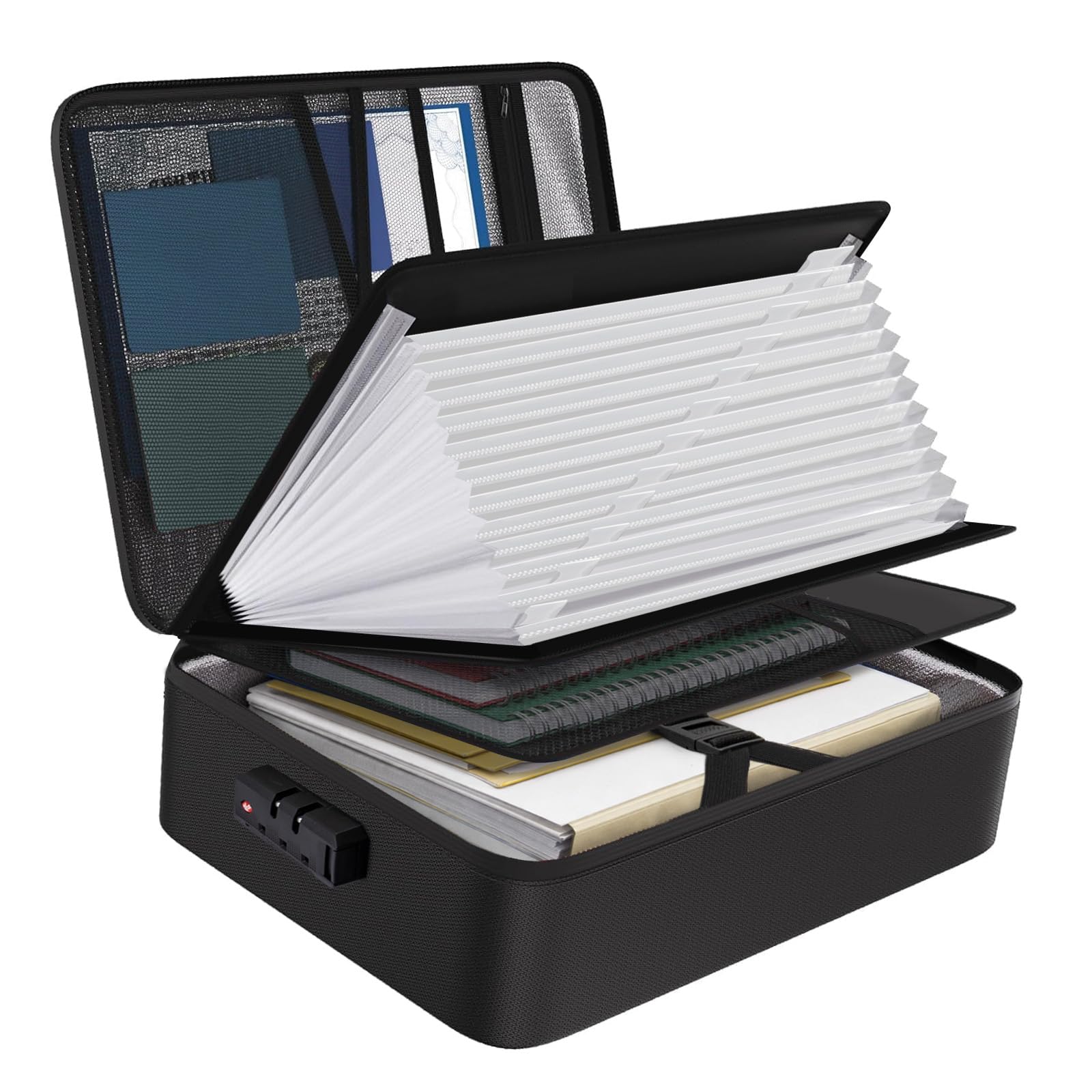 Greenwhim Black Fireproof Document Box Waterproof And Fireproof Document Storage With Lock Document Organiser Case For A4 Important Documents,Portable Home Fire Safe Storage Box Case