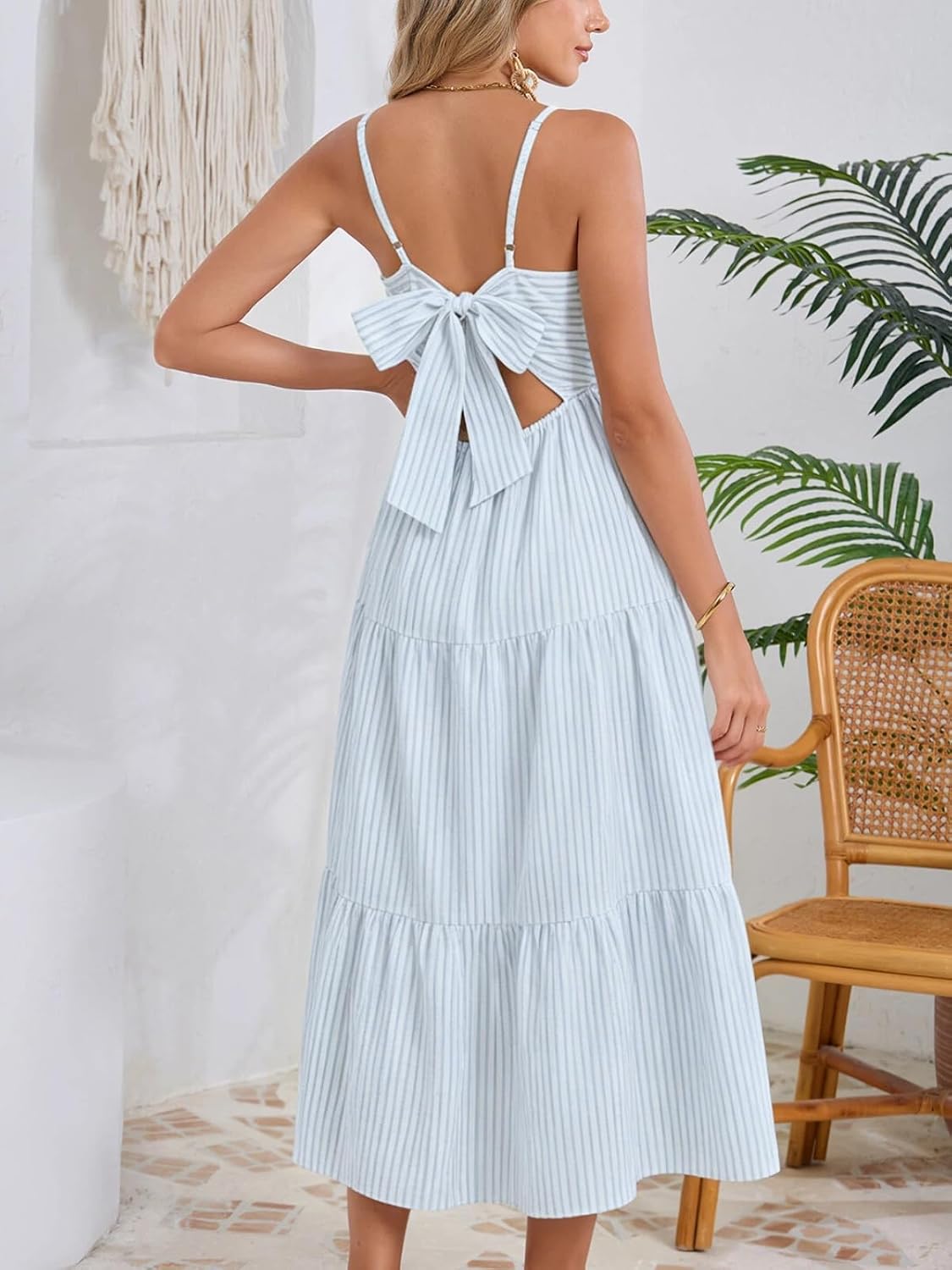 Women's 2026 Summer Spaghetti Strap Maxi Tiered Dress image 3