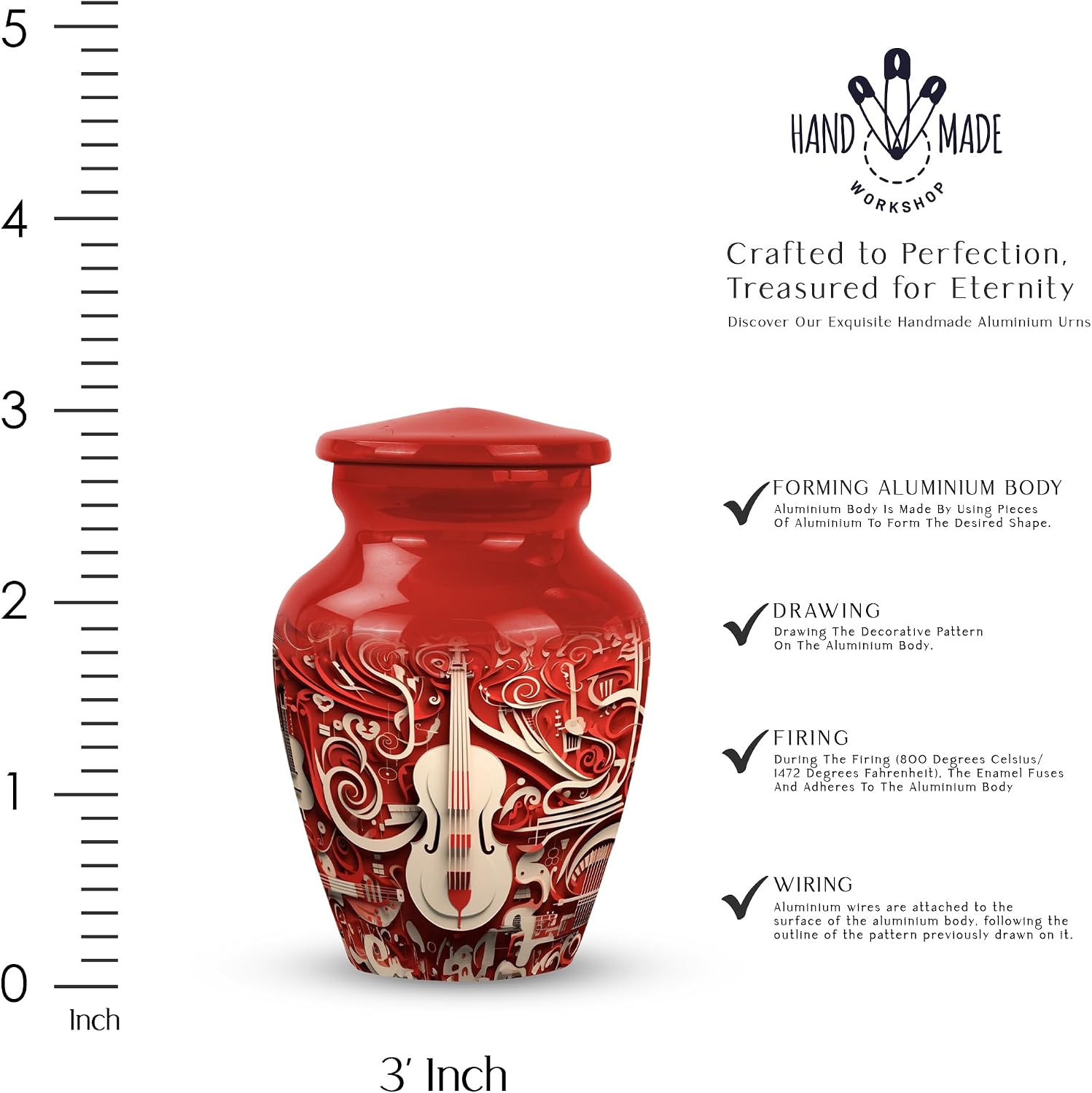 Orchestral Wall Burial Urn for Ashes Adult Male, Urns for Ashes, Urn for Ashes for Women, Small Ashes Urn, Urns for Cremation Ashes Mother - 3"" 4Pcs, Red
