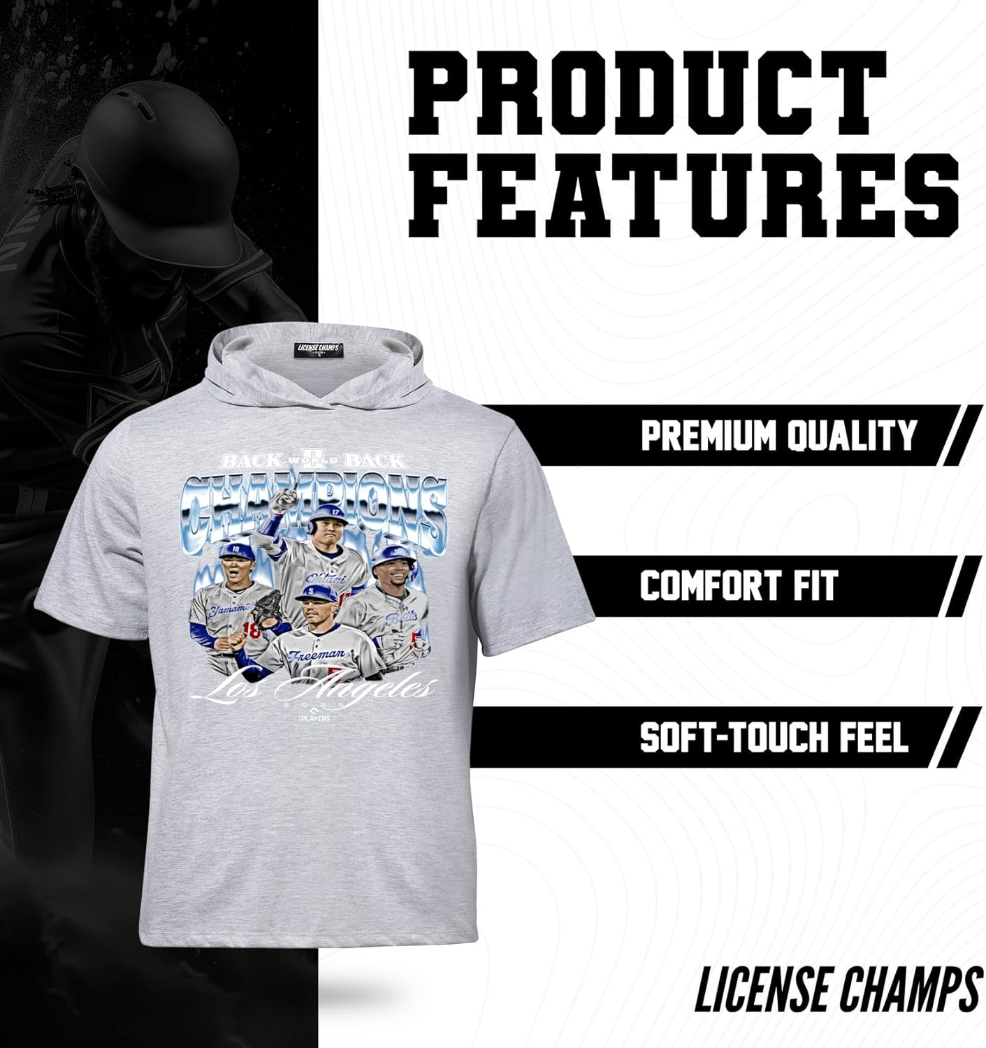 License Champs Men's Cotton Short Sleeve Hoodie | Hooded T-Shirt | MLB Baseball Players