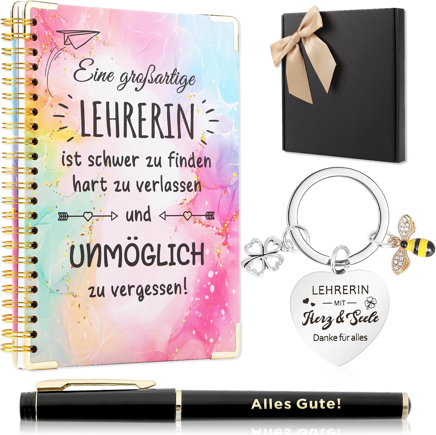 Echehi Leaving Gift Teacher Gift For Teacher With Heart With A5 Notebook Thank You Keyring Pen Gift Box Teacher Primary School Best Teacher Gift