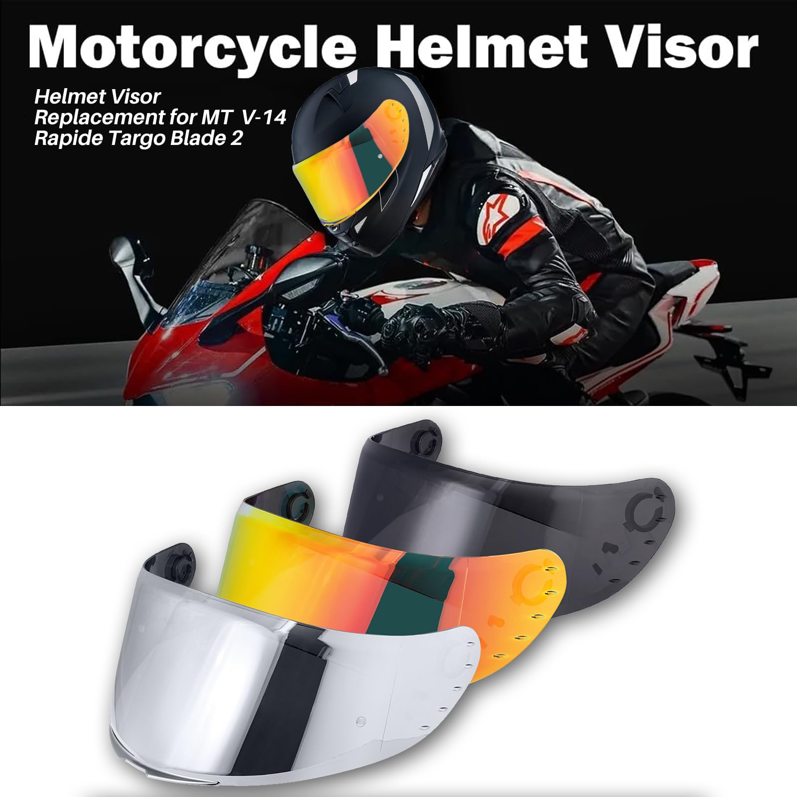 Visera Casco,Visera Casco Moto para MT V-14 Rapide Targo Blade 2,Visera de Lente para Casco Protección contra Viento,Casco de Moto Accesorios (Cromo Rojo)