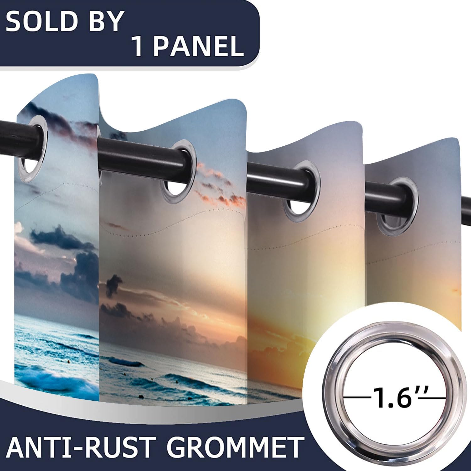 Beach Door Curtains for Doorways, Ocean Scenery Coastal Wave Seaside Coastal Sea Blackout Curtain for Kids Bedroom Closet, Grommet Thermal Insulated Privacy Door Drapes for Room Divider, 59"W x 80"L