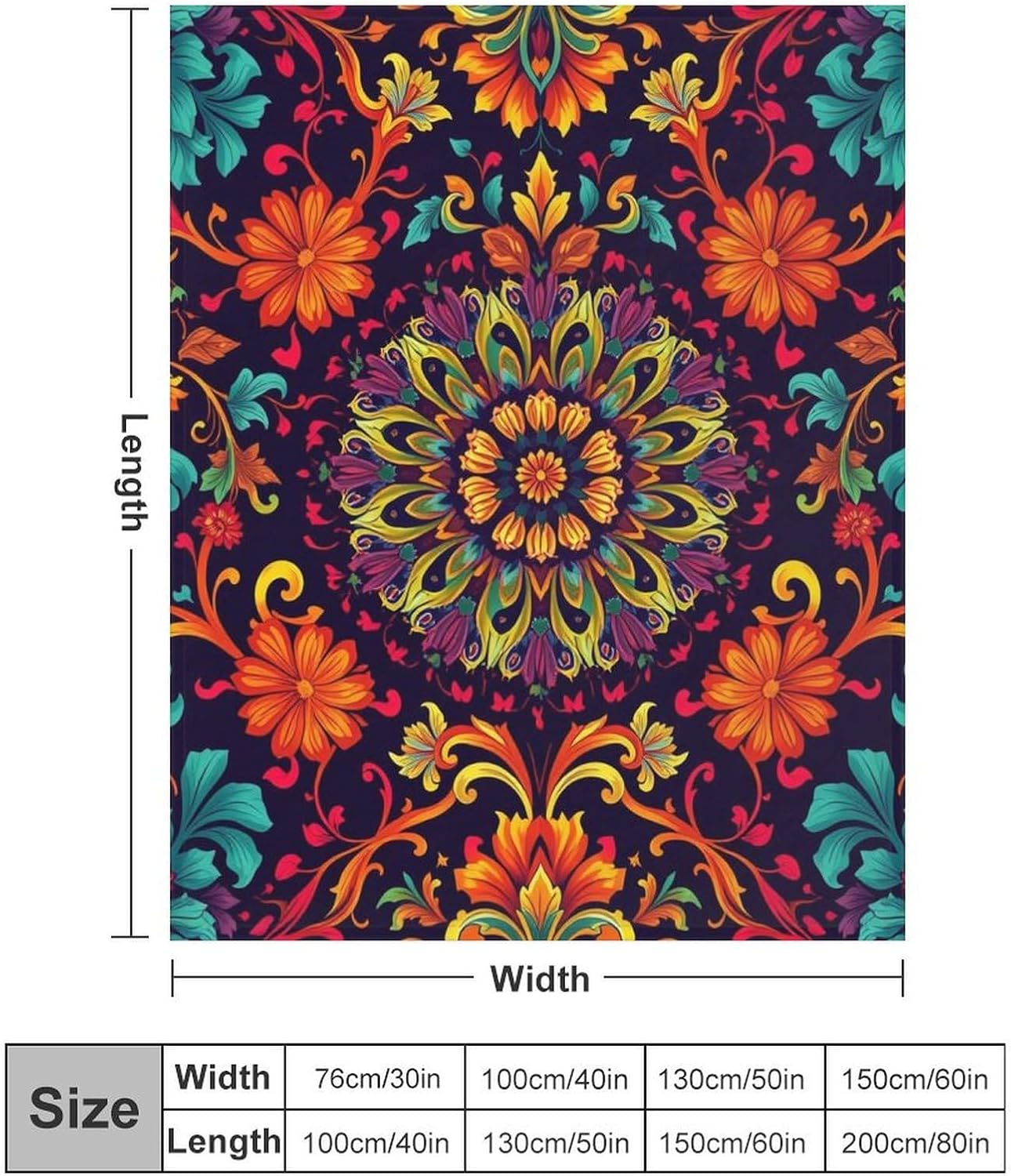 Mandala Throw Blanket,Psychedelic Blanket Decor Gifts for Adults Women Men, Lightweight Soft Flannel Fleece Cozy Blankets for Bed,Sofa,Couch,Camping for All Season(60''x 50'') - Image 4