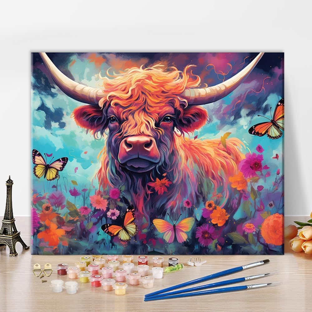 TUMOVO Highland Cow Paint by Number for Adults Colorful Cow