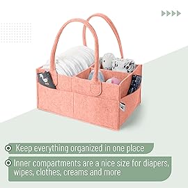 Mr. Pen- Baby Diaper Caddy Organizer, 1 Pack, Coral, Baby Caddy Organizer with Handle, Compact Size, Collapsible & Portable
