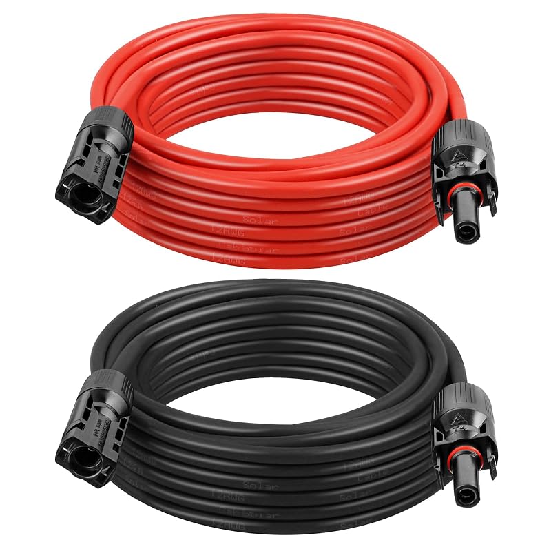 Cabo de Extensão para Painel Solar MOOKEERF 12AWG com Conectores IP68, 6,1 m, Vermelho e Preto, Kit com 2 cabos
