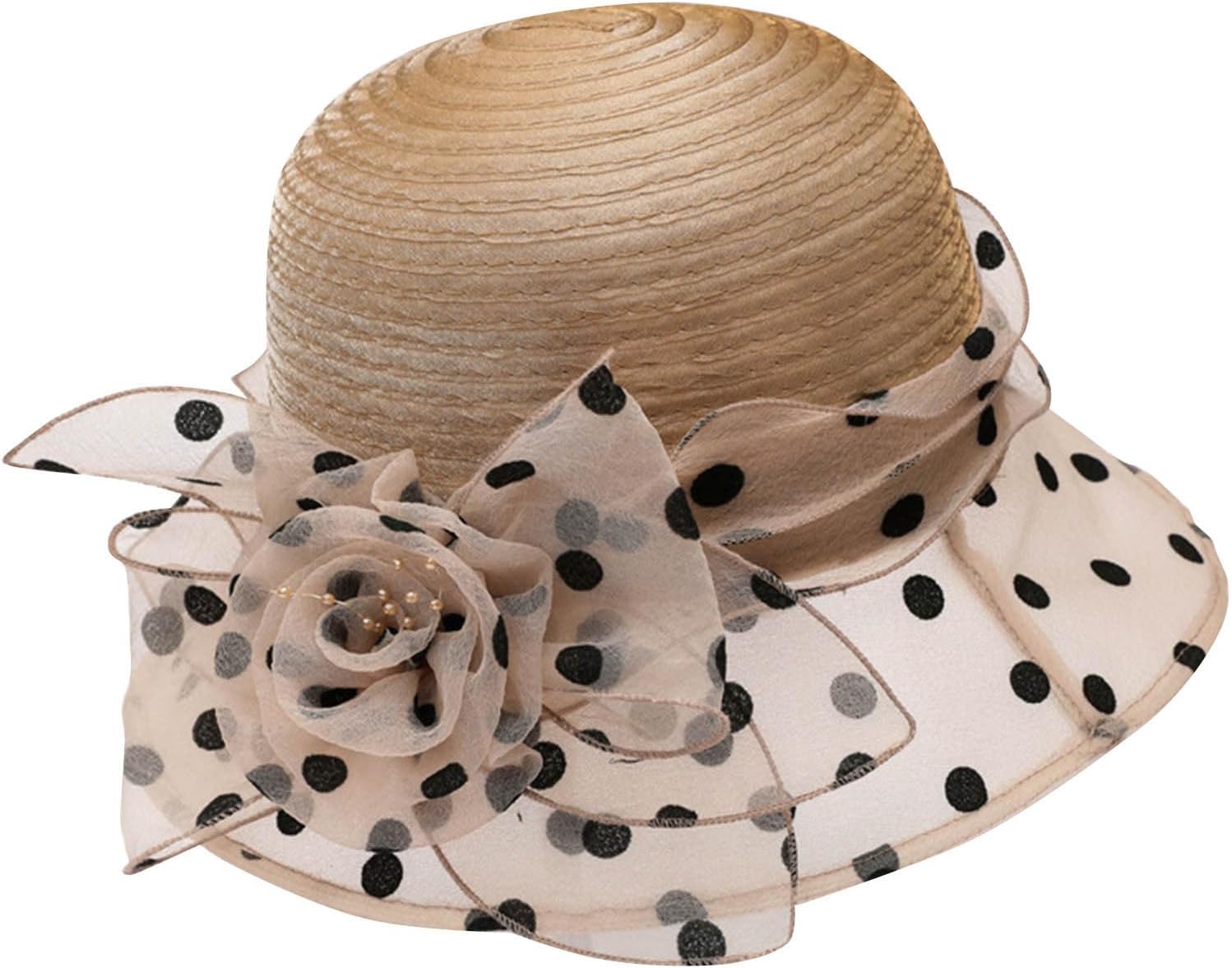 2026 Polka Dot Top Hat for Women Mesh Breathe Tea Party Caps Floral Tie Embellished Hats Summer Outdoors Sun Cap Wide Brim