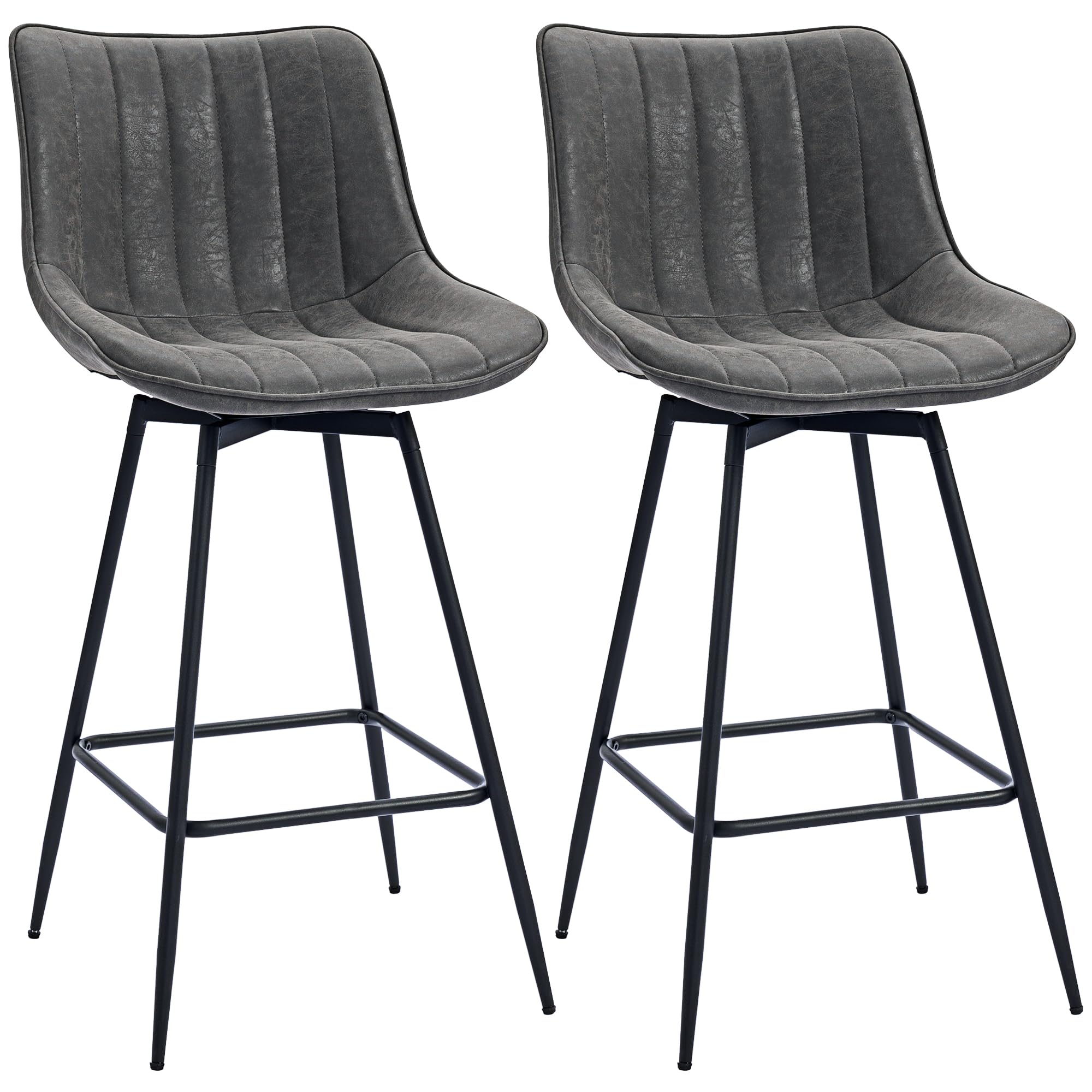HOMCOM Swivel Bar Stools Set of 2 Backrest Height Adjustable, Footrest Grey — image 1
