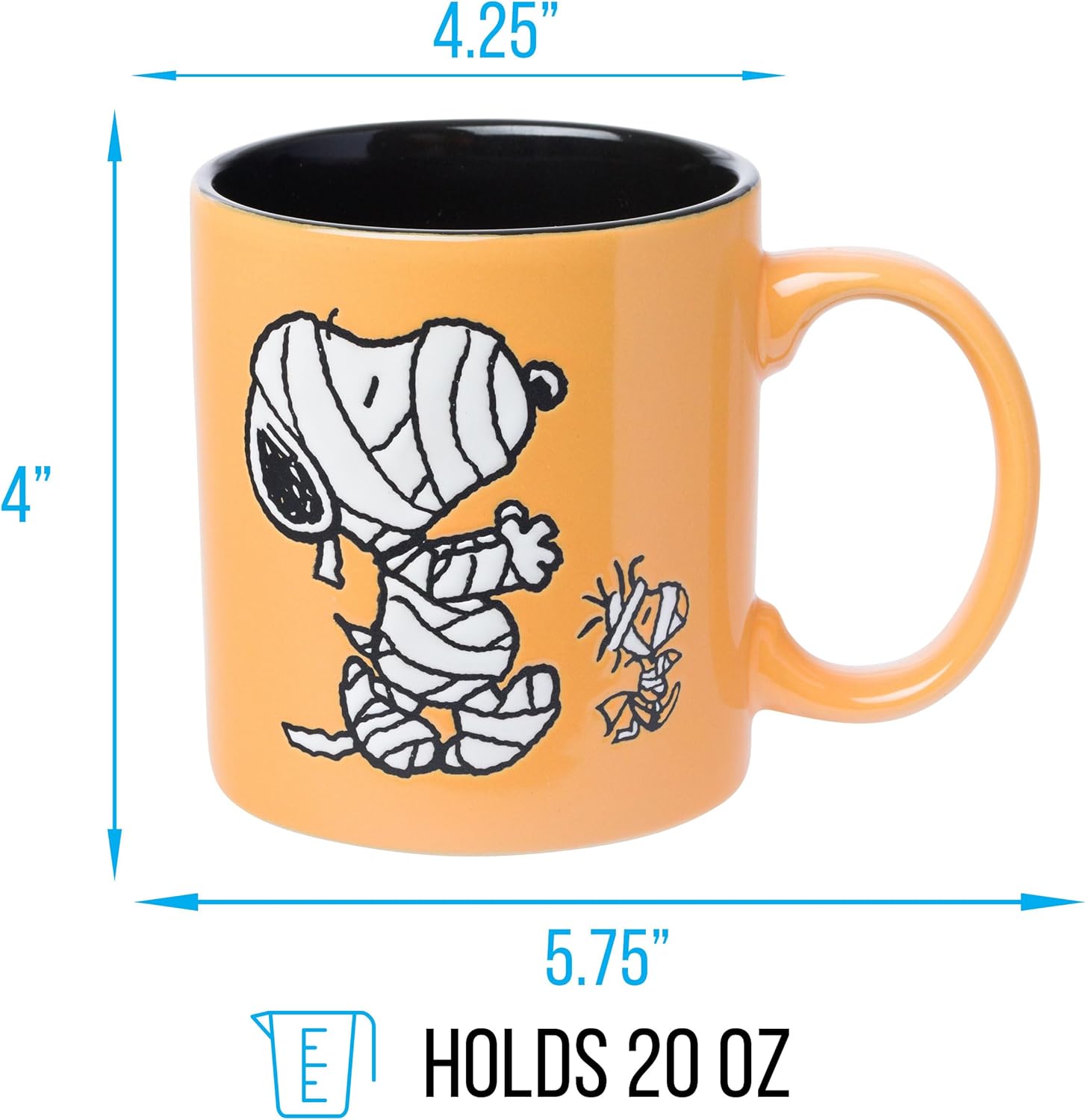 Silver Buffalo Peanuts Halloween Featuring Snoopy and Woodstock in Mummy Costume Wax Resist Ceramic Mug, 20 Ounces - Image 2