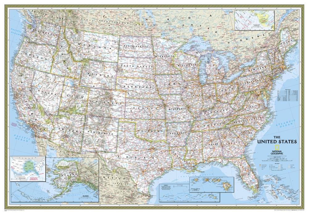 National Geographic - United States Classic Map, Enlarged &amp; Laminated ...