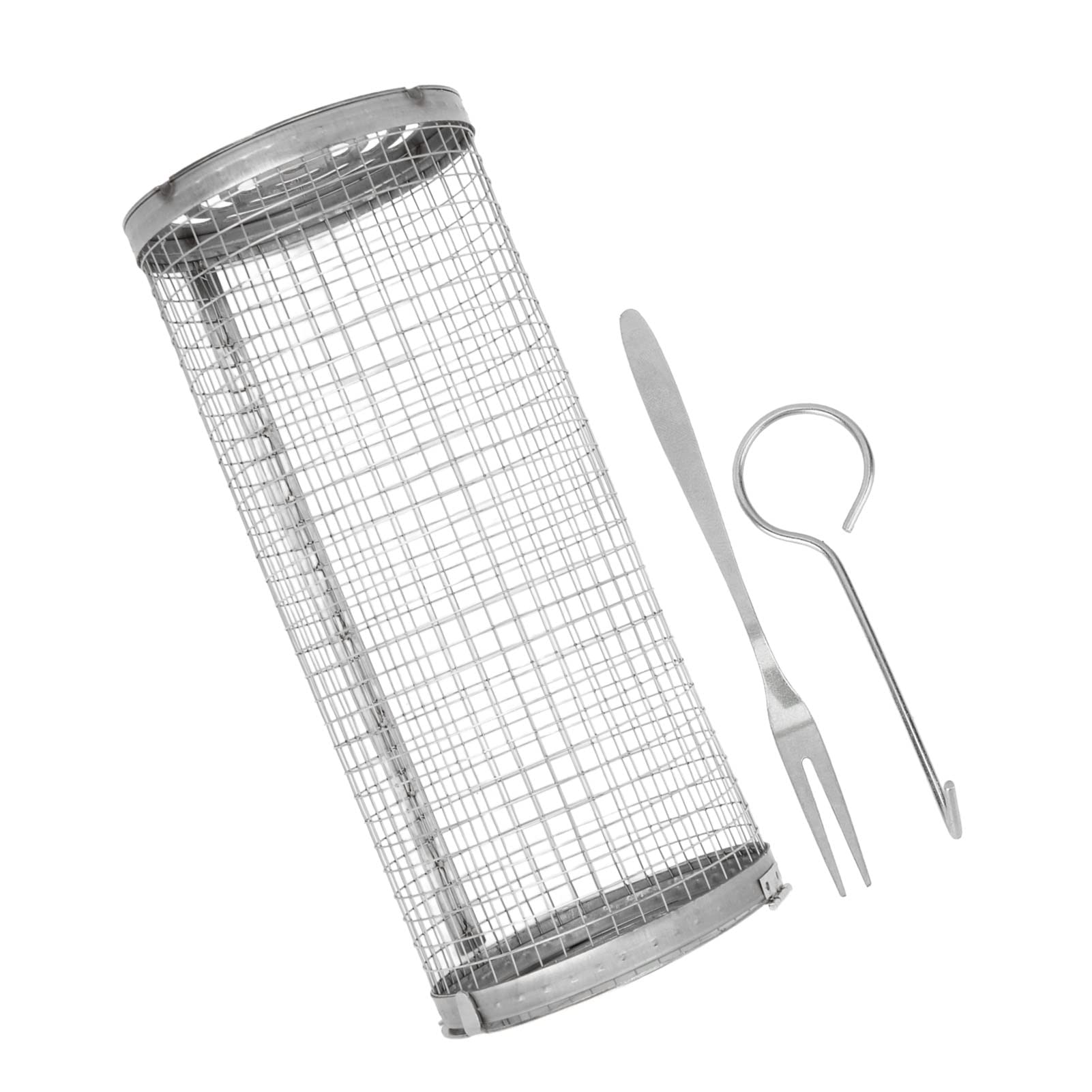 Stainless Steel Wire Mesh, Cylindrical Grilling Basket Foldable Hinged Cover for Party (S)-image-9