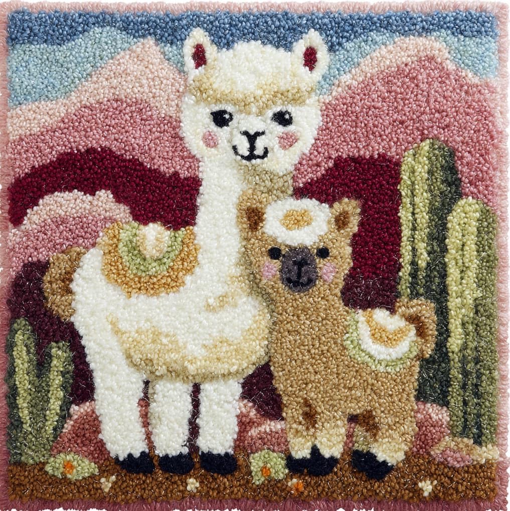 AxiangziK Latch Hook Pillow Kit 43x43cm,Alpaca Mother and Baby